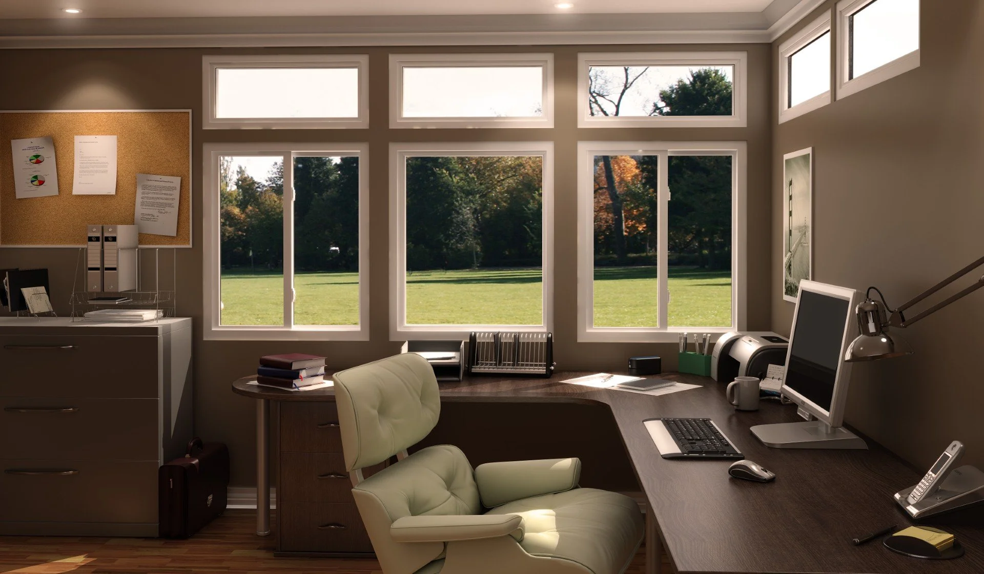 A picture of a North Star Slider Windows on either side of a picture window.