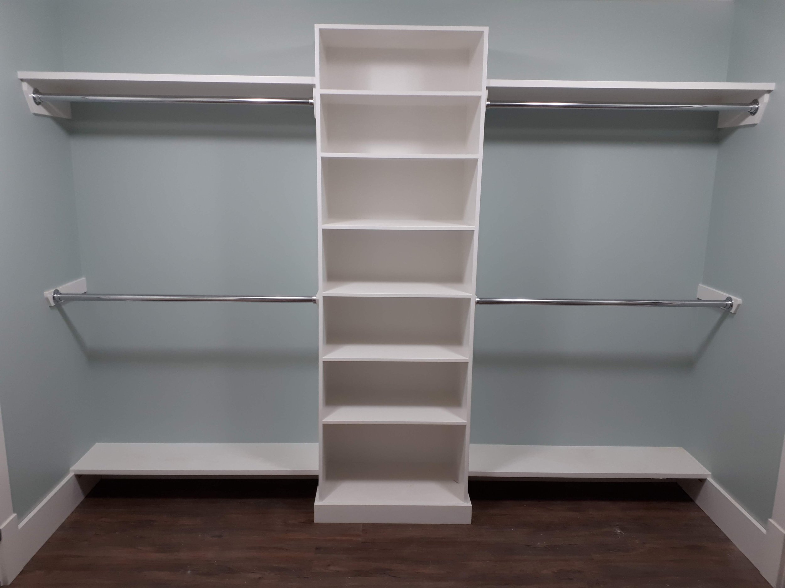 walk in closet rod and shelf storage