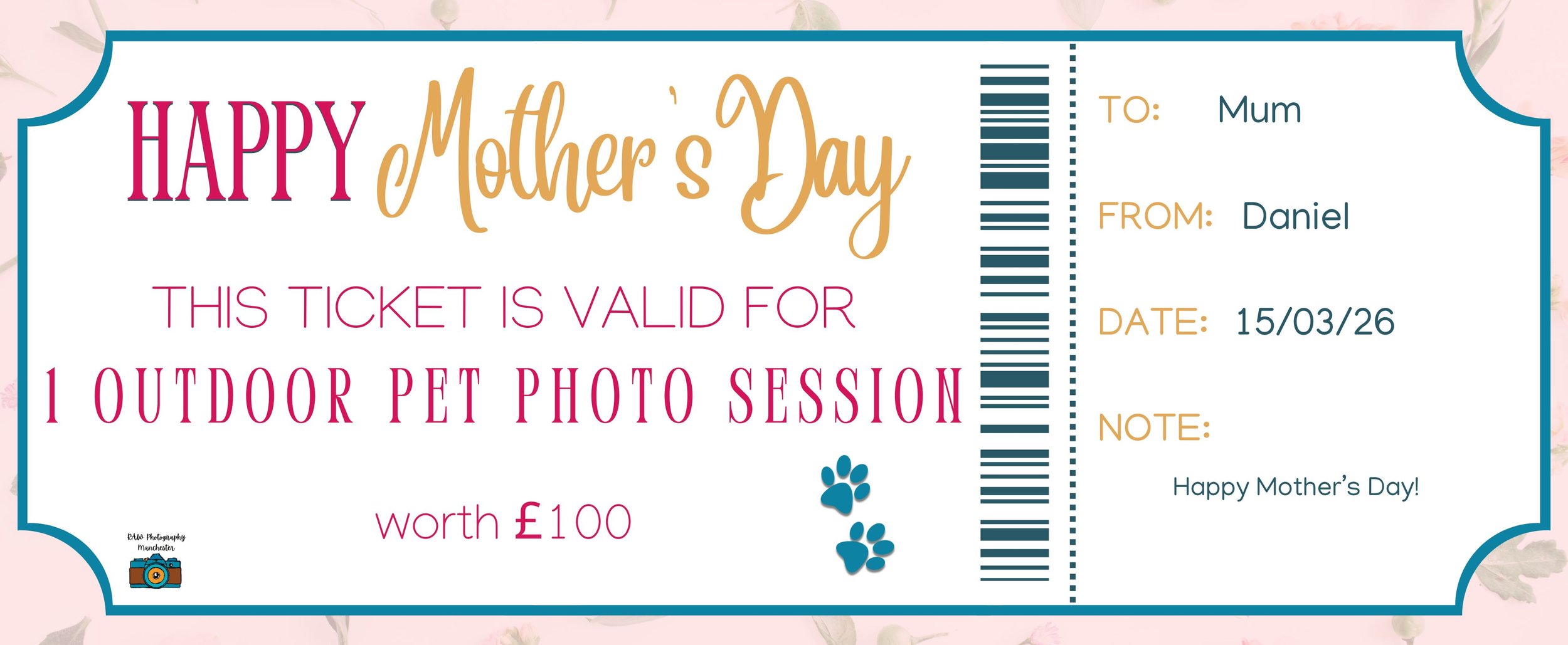 Get your RAW Photography Manchester Gift Voucher for Mother's Day!