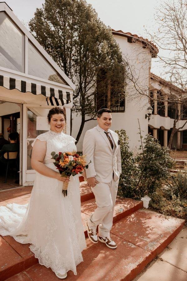 Bride and Groom at El Ray Court in Santa Fe, NM.jpg