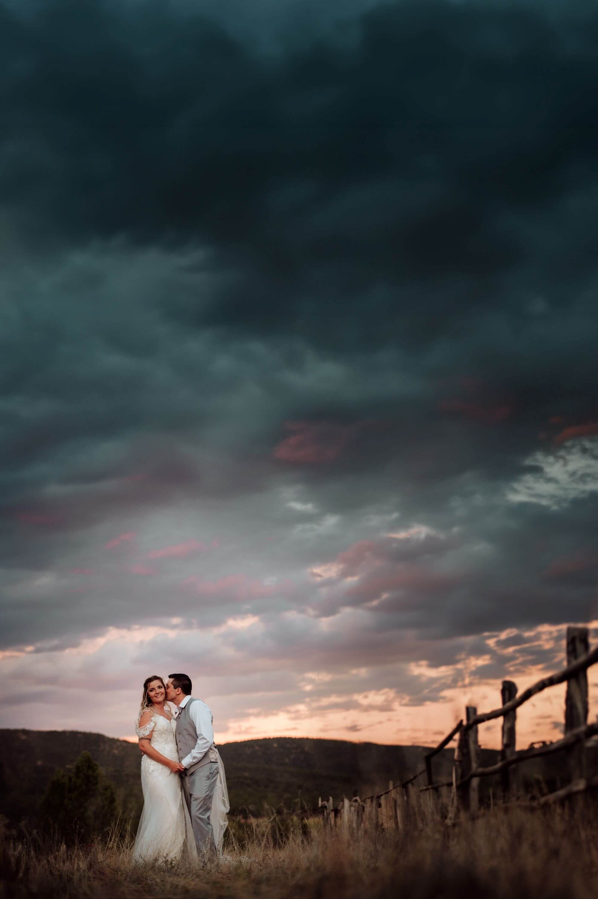 Bride and groom in Northern NM at sunset