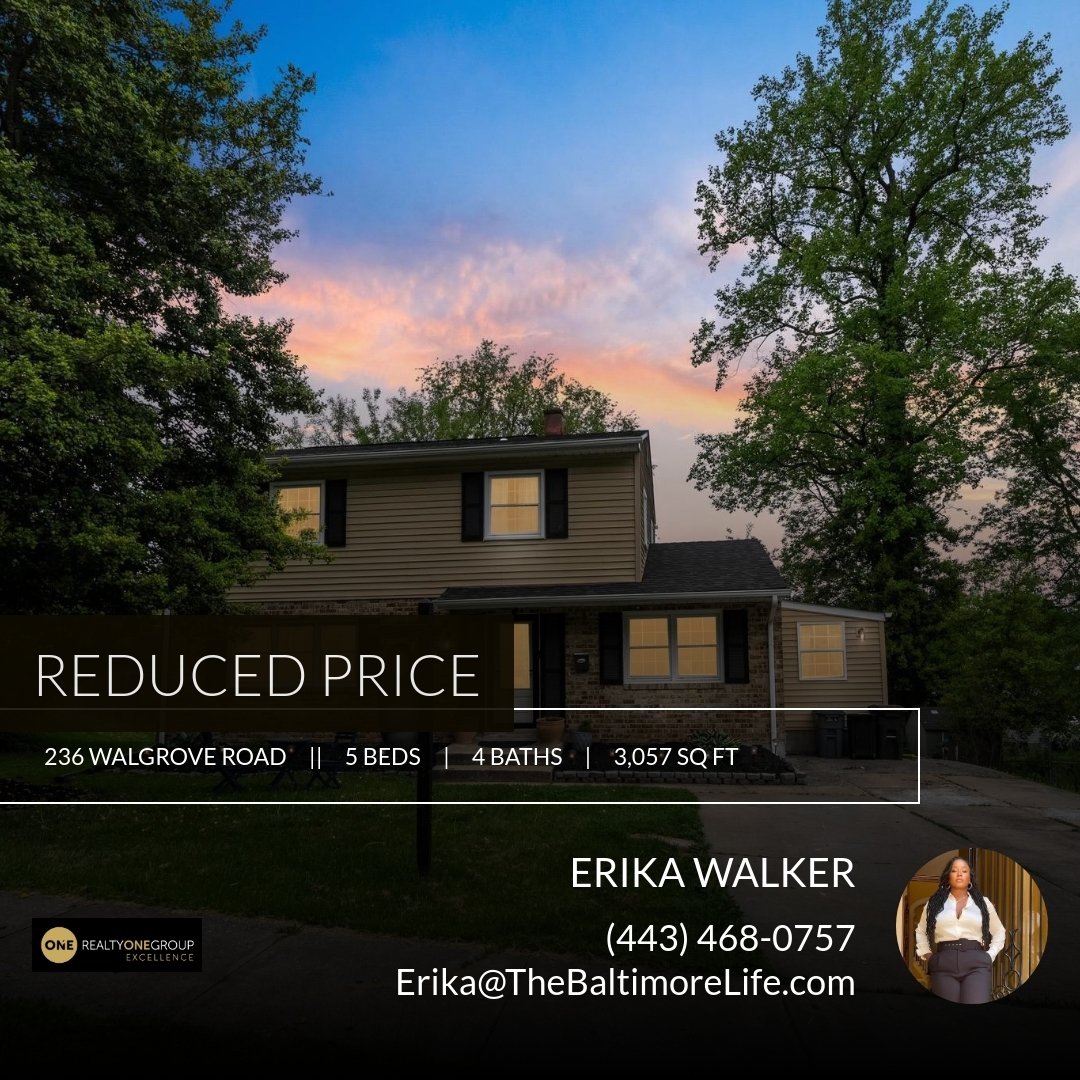 📍 Reduced Price 📍 This recently reduced home at 236 Walgrove Road in Reisterstown gives you all of the space and land you need. Call to schedule a showing today. 

Erika Walker
Maryland Realtor&reg;
443.468.0757 (c) 
443.233.6156 (o) 
Realty One Gr