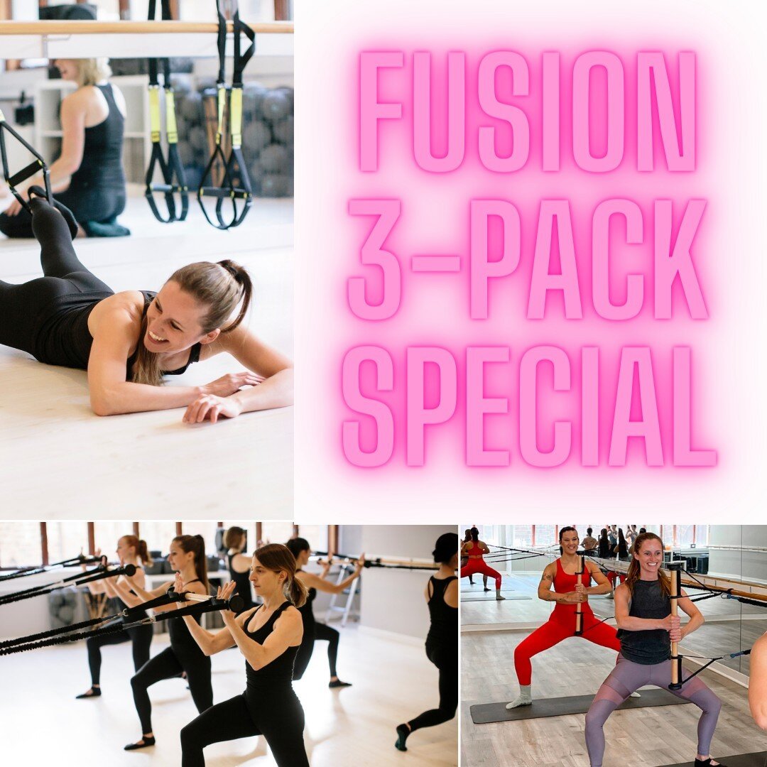 Curious about our #Fusion format? Now is a great chance to try it!

Our Fusion 3-packs are on sale now through 4/30! 3 classes for $60. 

Classes expire after 3 months of purchase.

See you at the barre, on the mat, and with the TRX!

#PilatesFusion 
