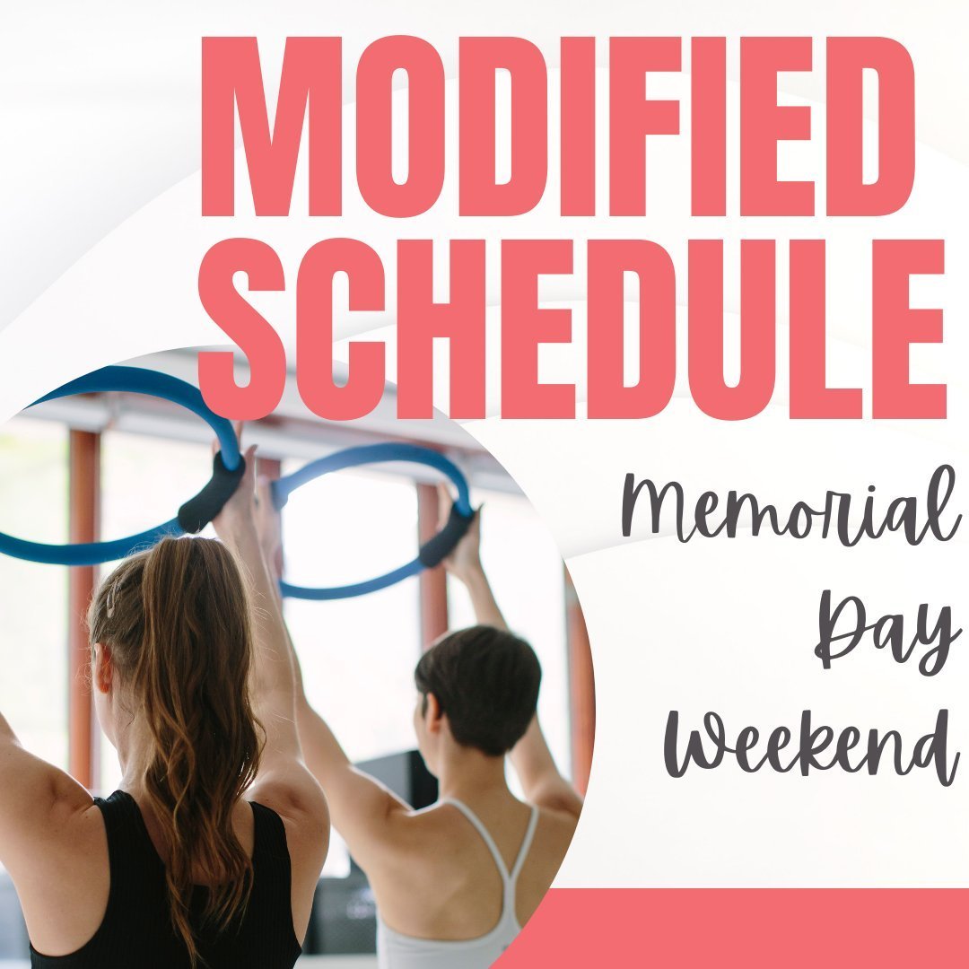 Heads up! We have a modified scheduled over Memorial Day Weekend. See below (and check Walla for more details!)

Fri 5/24: 5pm Barre is canceled (but all other classes run as usual!)

Sat 5/25 Schedule:
9am Fusion w/Kat
9:30am Reformer Level 2 w/Greg
