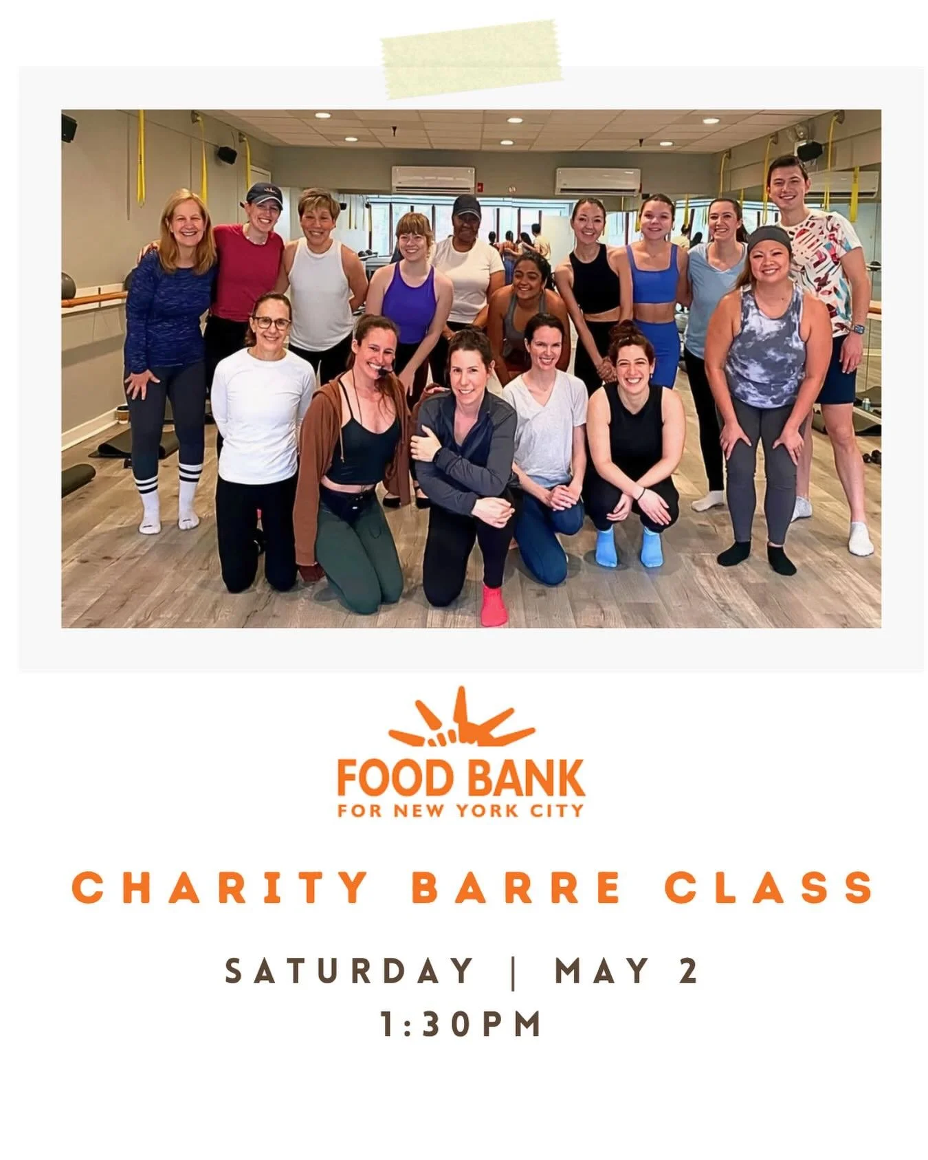 📢 We&rsquo;re back at it with this year&rsquo;s charity Barre class benefitting Food Bank for NYC! 🧡🌇

🗓️ Join us Saturday 5/2 at 1:30pm for a Gentle Barre class w/ Nicole
💰 $30 - all proceeds benefit @foodbank4nyc 

Food Bank for NYC is NYC&rsq