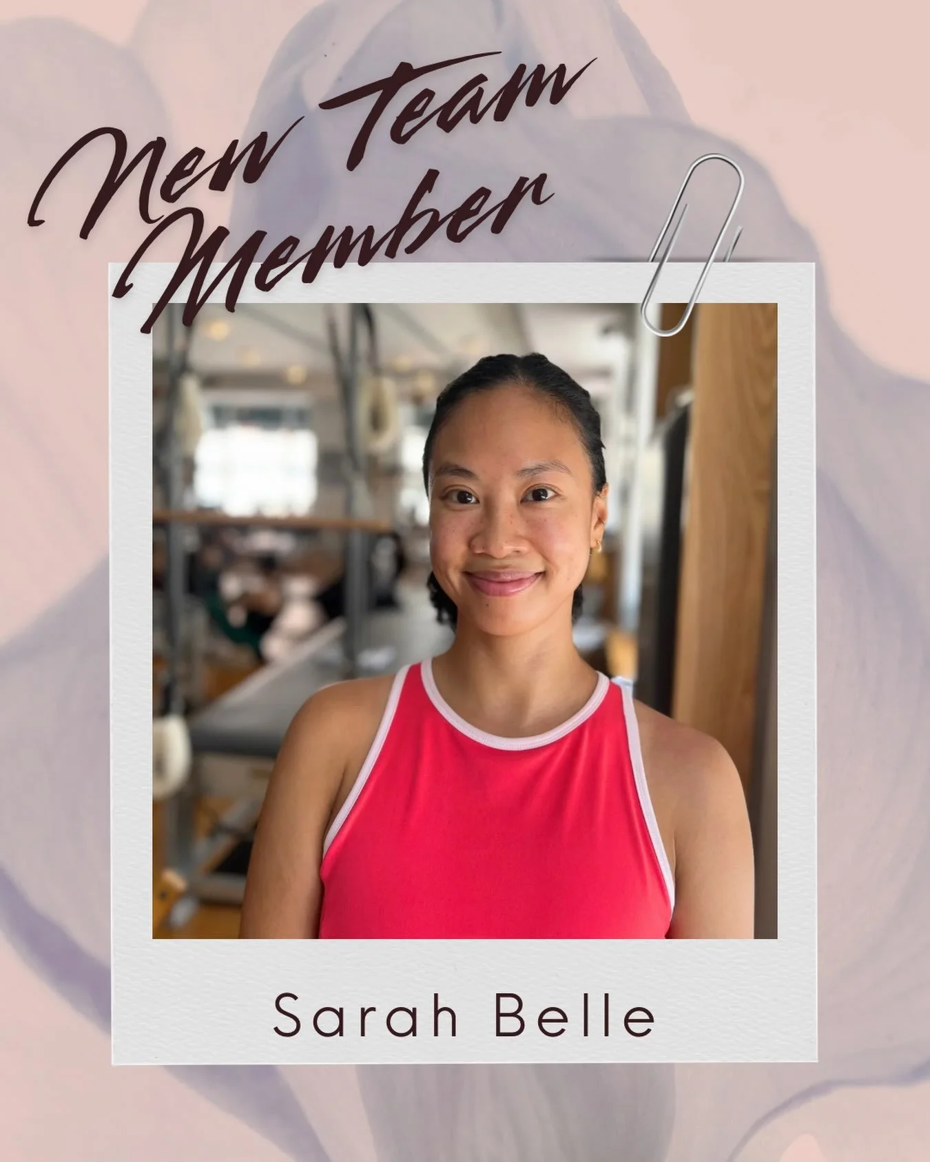 ✨Introducing our newest Instructor, Sarah Belle!✨

🗓️ Class Schedule
*Thu 4:15pm Reformer Level 1
*Thu 5:15pm Pre/Postnatal Reformer
*Thu 6:15pm Mat 

Sarah Belle is a lifelong movement enthusiast, starting from her active childhood playing soccer, 