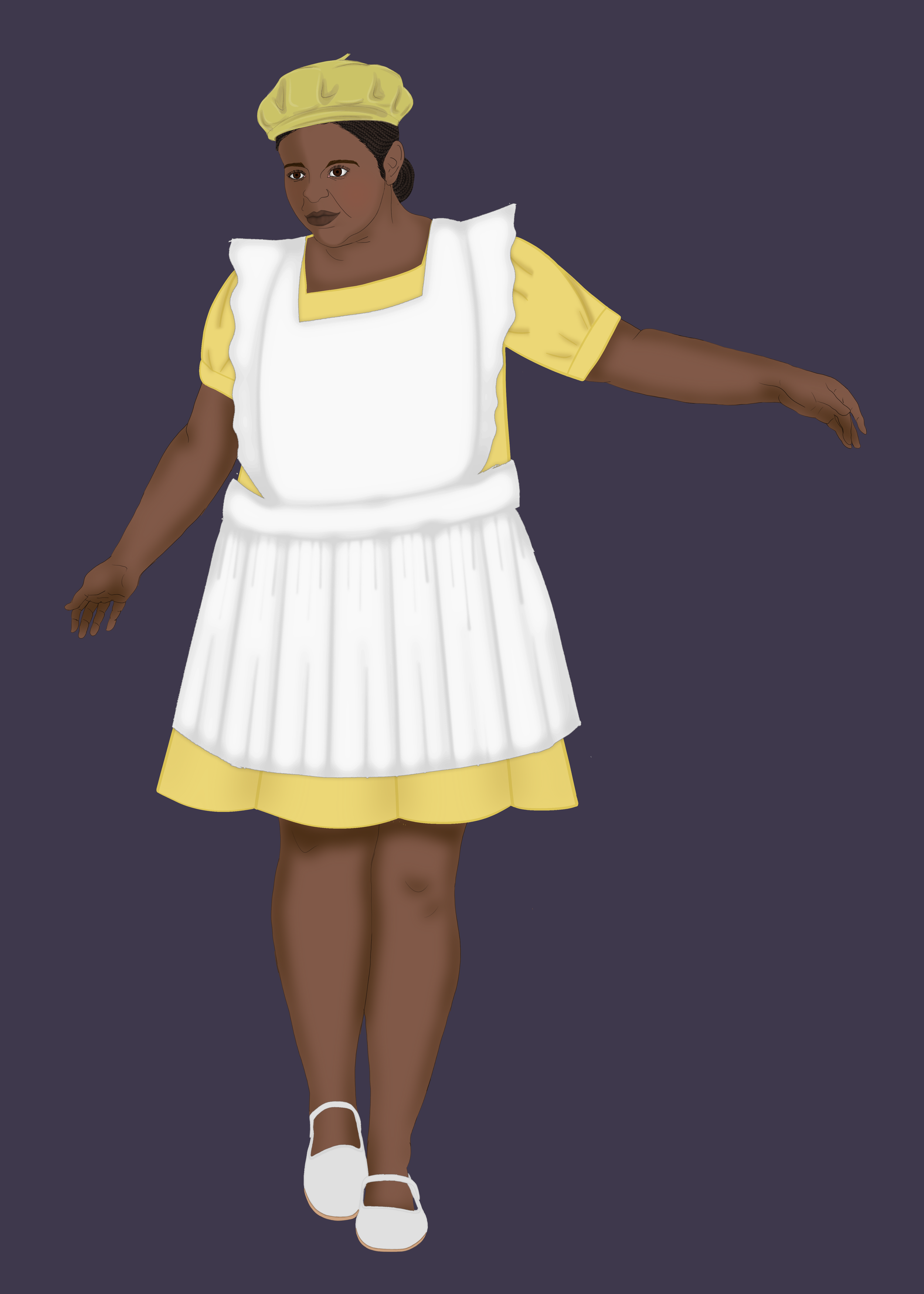 Girls of the time period often had knee-length dresses and pinafore's were common to protect the clothing.