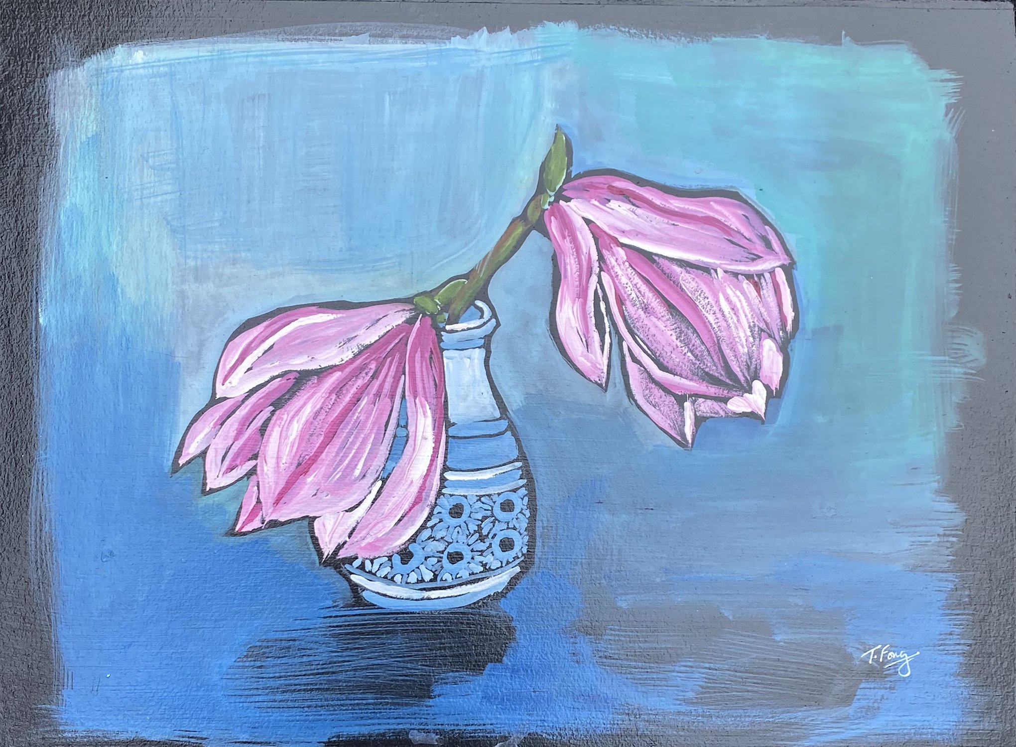 Magnolia blossoms, gouache on Strathmore paper.