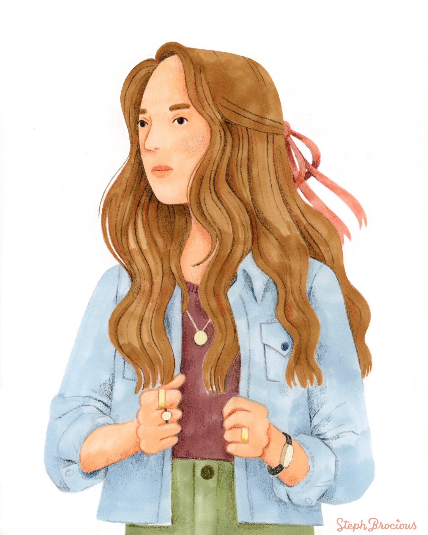 A fun portrait illustration for @charlyclements' #portraitparty​ using the prompts denim jacket, long hair, and ribbon. I enjoyed creating this simple portrait using alcohol markers and colored pencils. 

#charlyclements #instagramartchallenge #artch