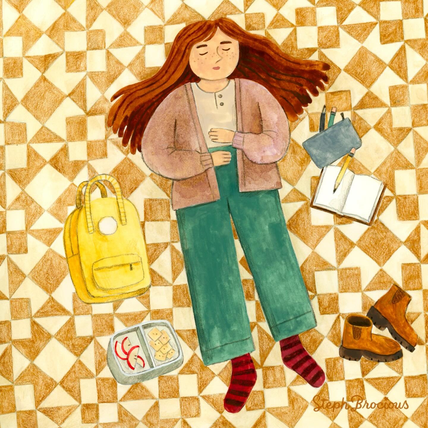 Day 29 of @peachtober is BREAK! Taking a break, with a fun quilt, snacks, drawing, and closed eyes. This is exactly what I want to be doing at least 80% of the time. 

#peachtober24&nbsp;#peachtober24break&nbsp;#artchallenge&nbsp;#octoberartchallenge