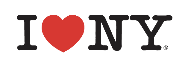 Graphic with the phrase 'I love NY' where the word 'love' is represented by a red heart.