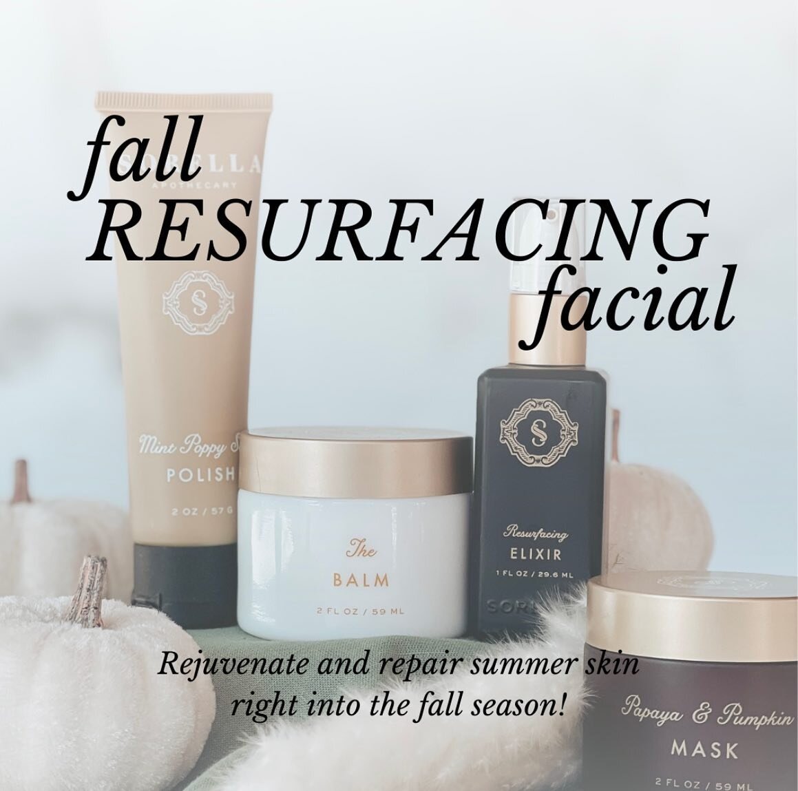NOW BOOKING! Fall is right around the corner🍂 and that means PEEL SEASON IS ALMOST HERE! It&rsquo;s time to start prepping!

The Fall Resurfacing Facial is the best way to transition your skin from Summer to Fall. This treatment includes Sorella&rsq