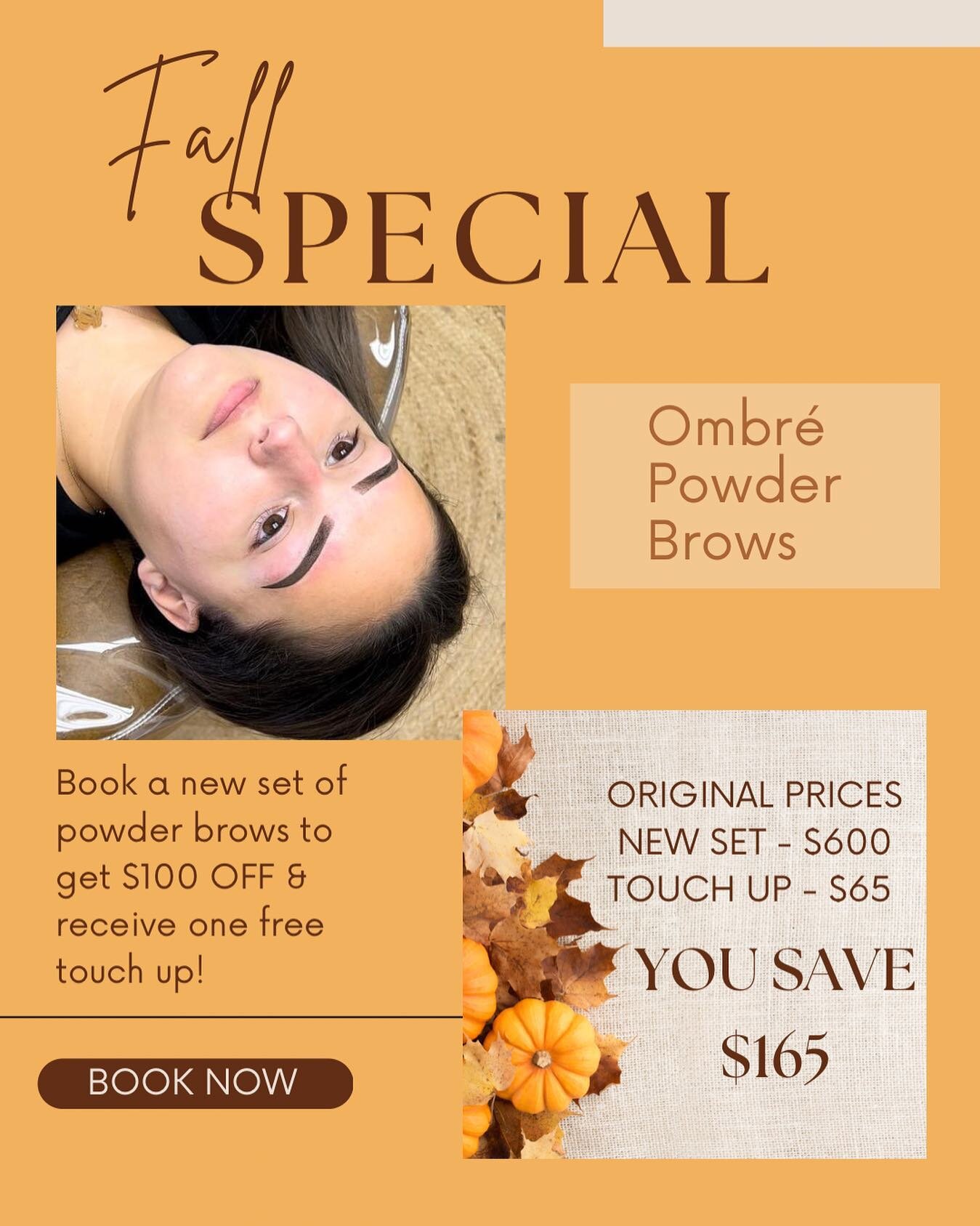 FALL SPECIAL STARTS NOW UNTIL THE LAST DAY OF OCTOBER 🤩 @lushbeautybar_olivia 

Book a new set of powder brows for only $500 and receive one free touch up! 
* Must book this service in September or October &amp; book the touch up 4-5 weeks later to 