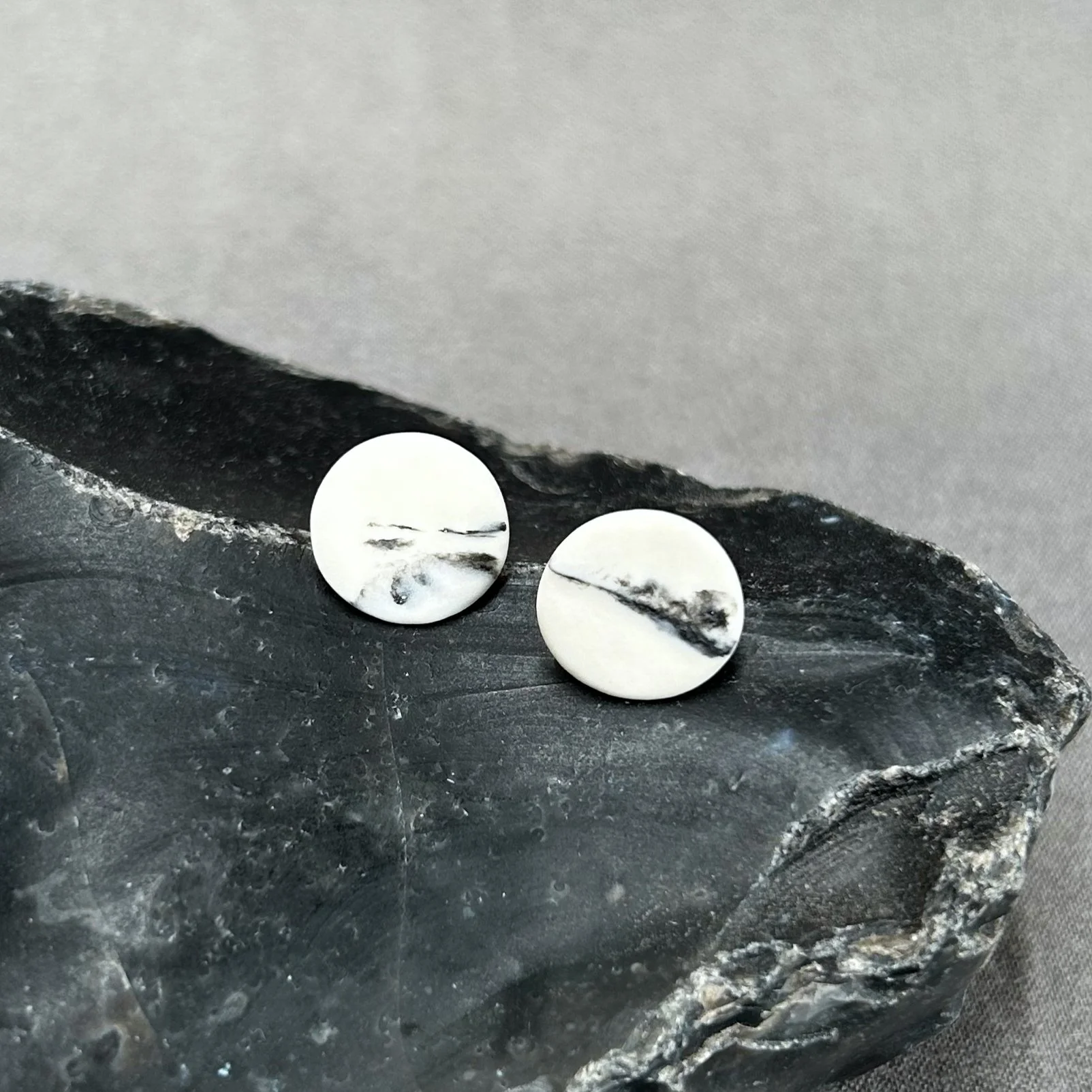White and Black Porcelain Stud Earrings