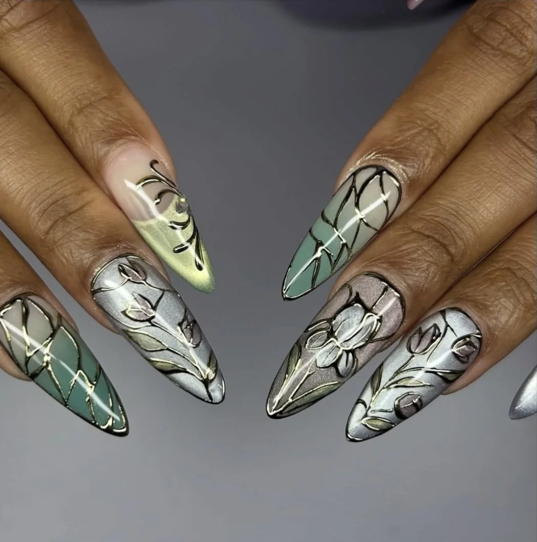 Detailed custom nail art at Maxwell’s Salon & Spa in Olympia, WA