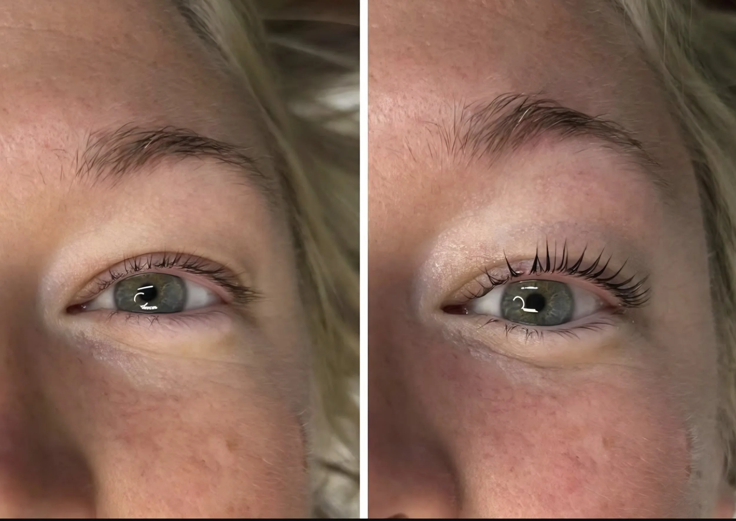 Before and after lash lift and tint at Maxwell’s Salon & Spa in Olympia, WA