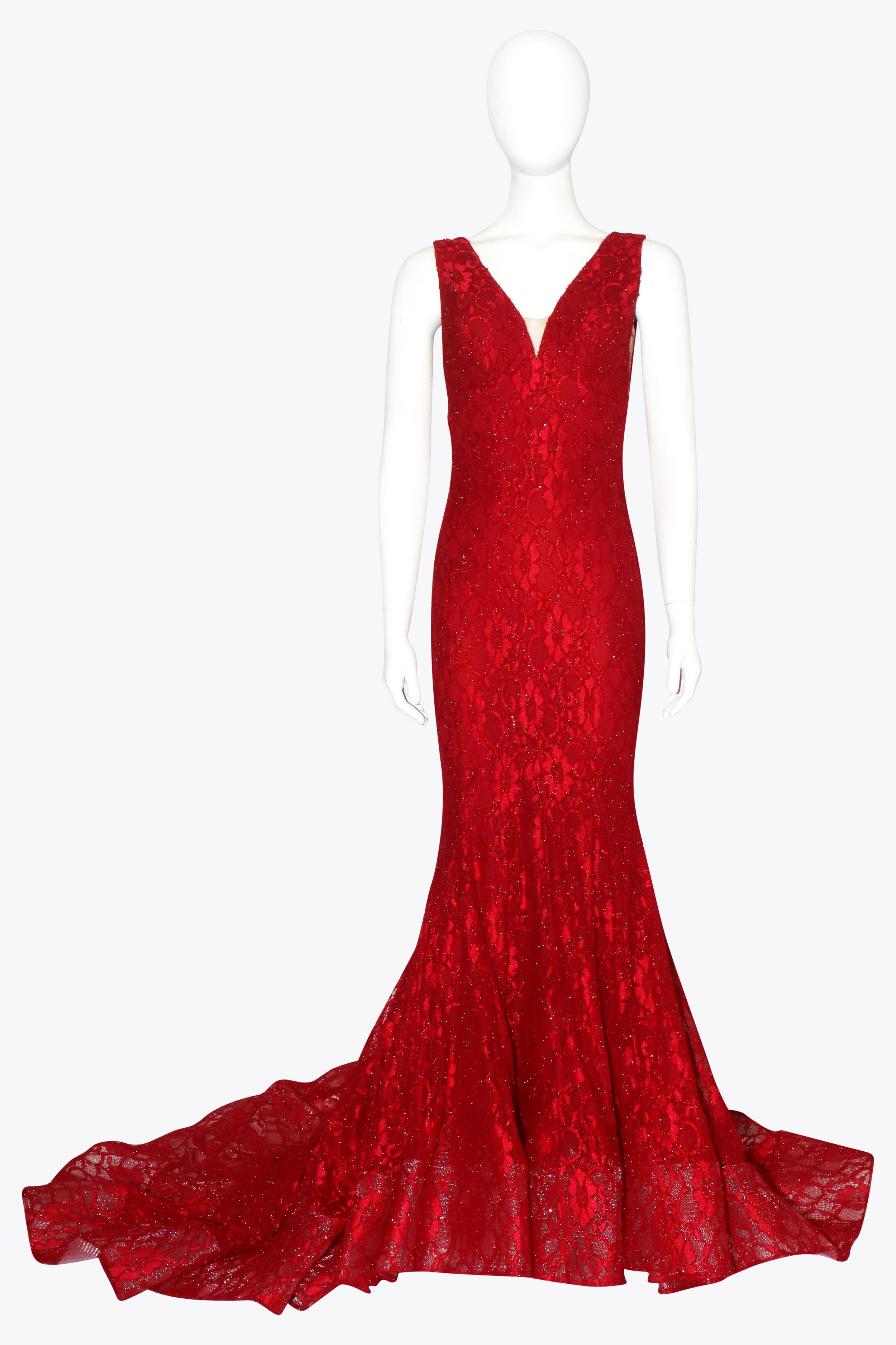 Red Lace Sleeveless Gown