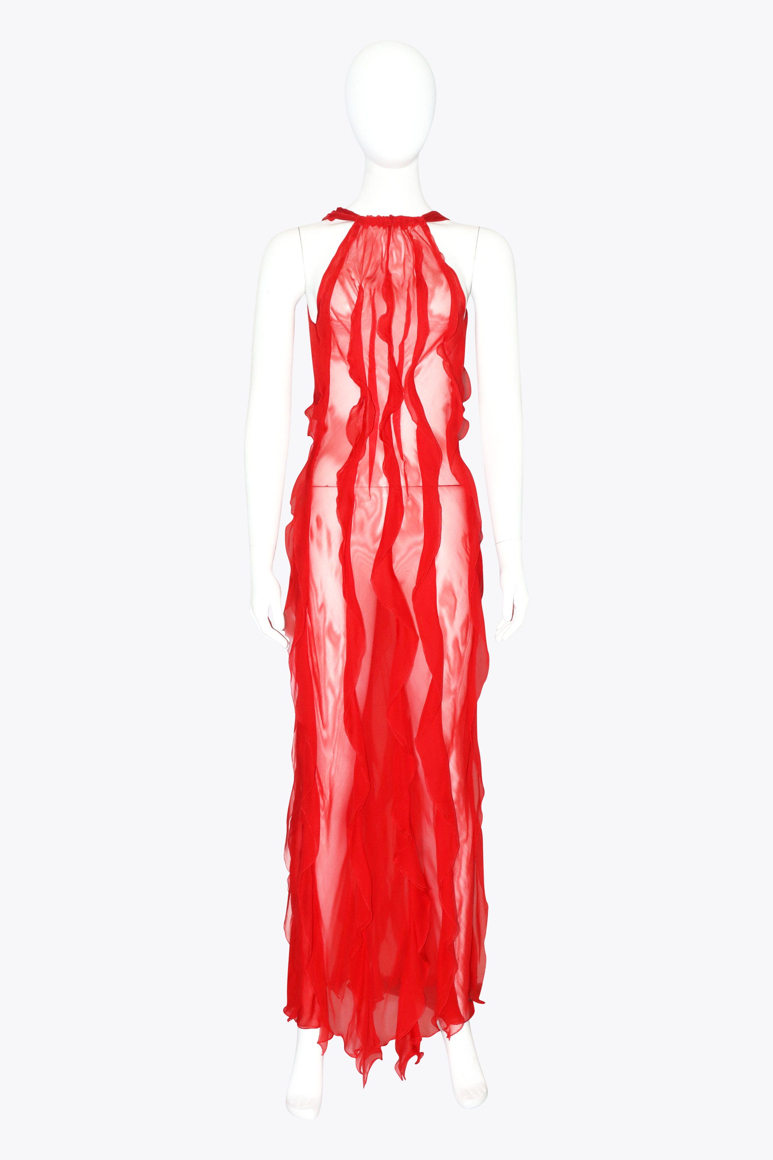 Vintage Red Ruffle Gown