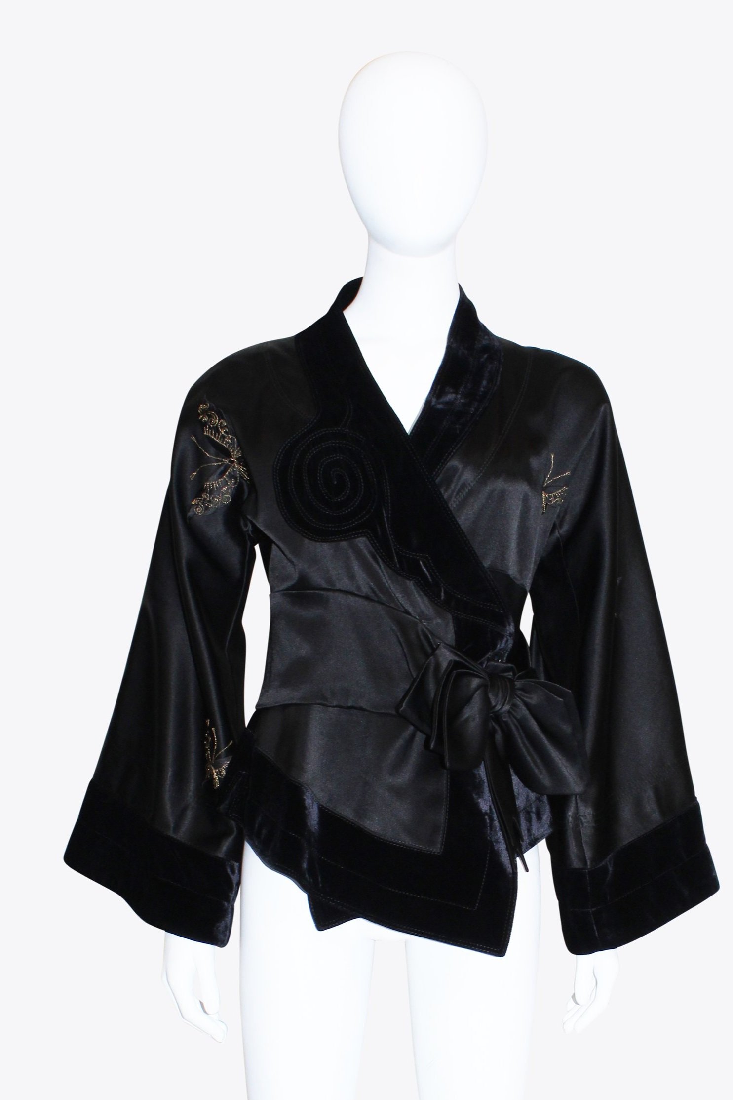 Black Silk Wrap Top