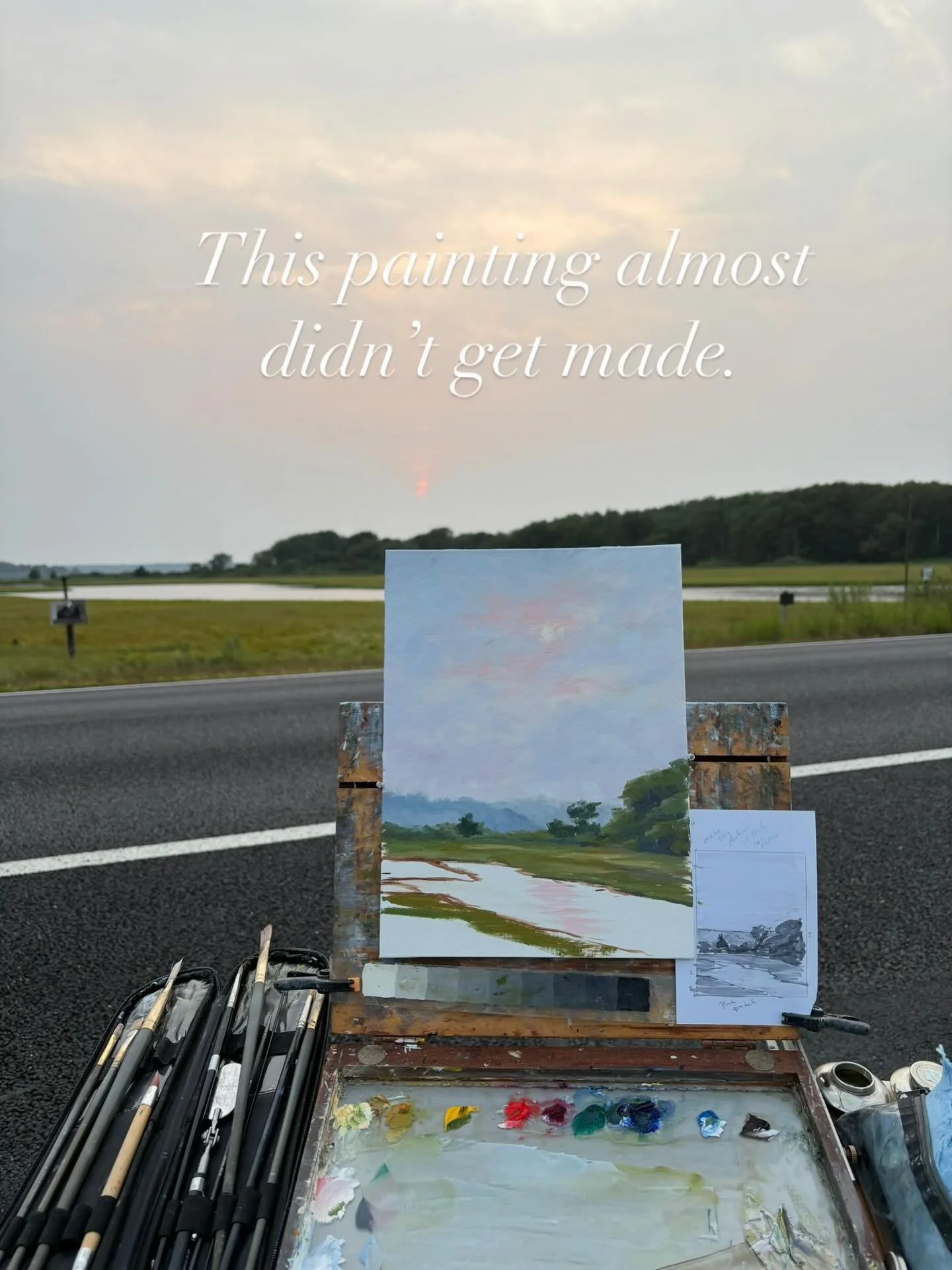 I was supposed to meet some friends somewhere else to paint…
but I drove by this marsh and had to stop.
The light was unreal, soft mist, quiet ripples, that hush that makes you forget the world is moving.
Sometimes the plan changes because