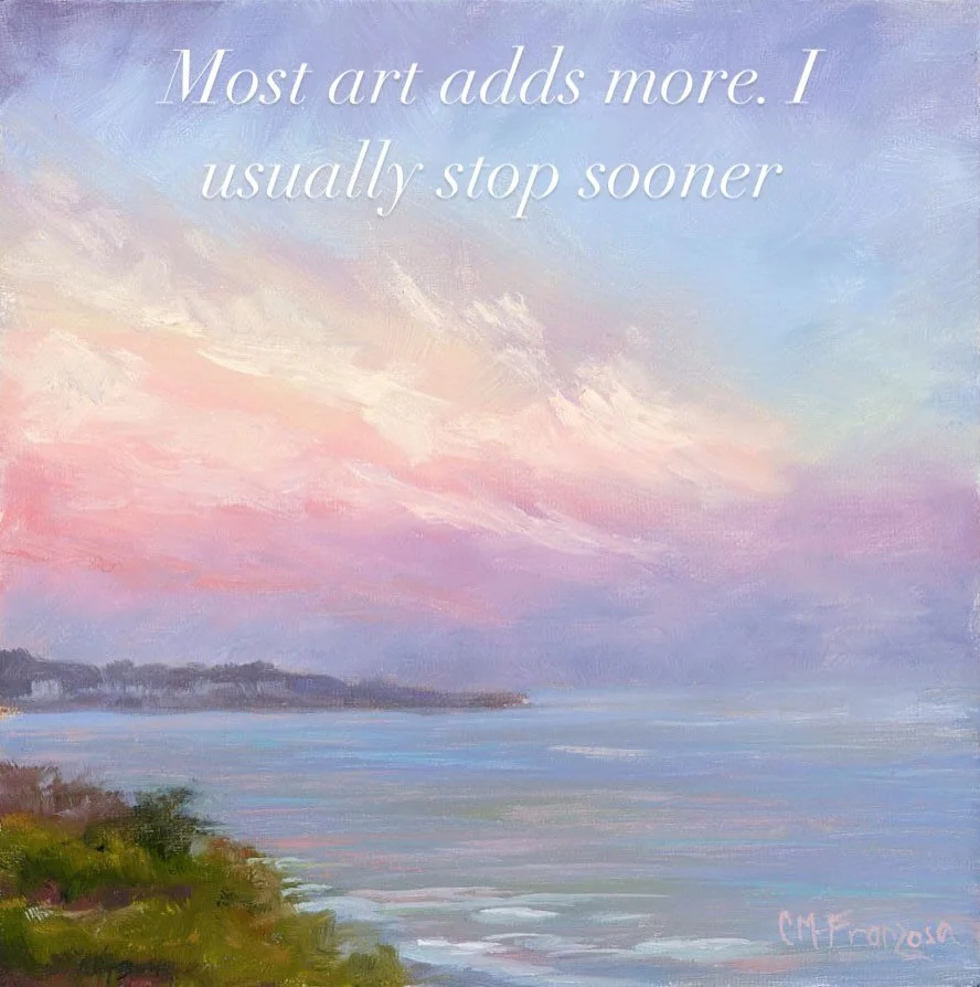 I stopped working here, not because it was finished, but because the light was already saying enough.

Restraint is one of the hardest things to learn as a painter.
 It&rsquo;s also what gives a piece room to breathe.