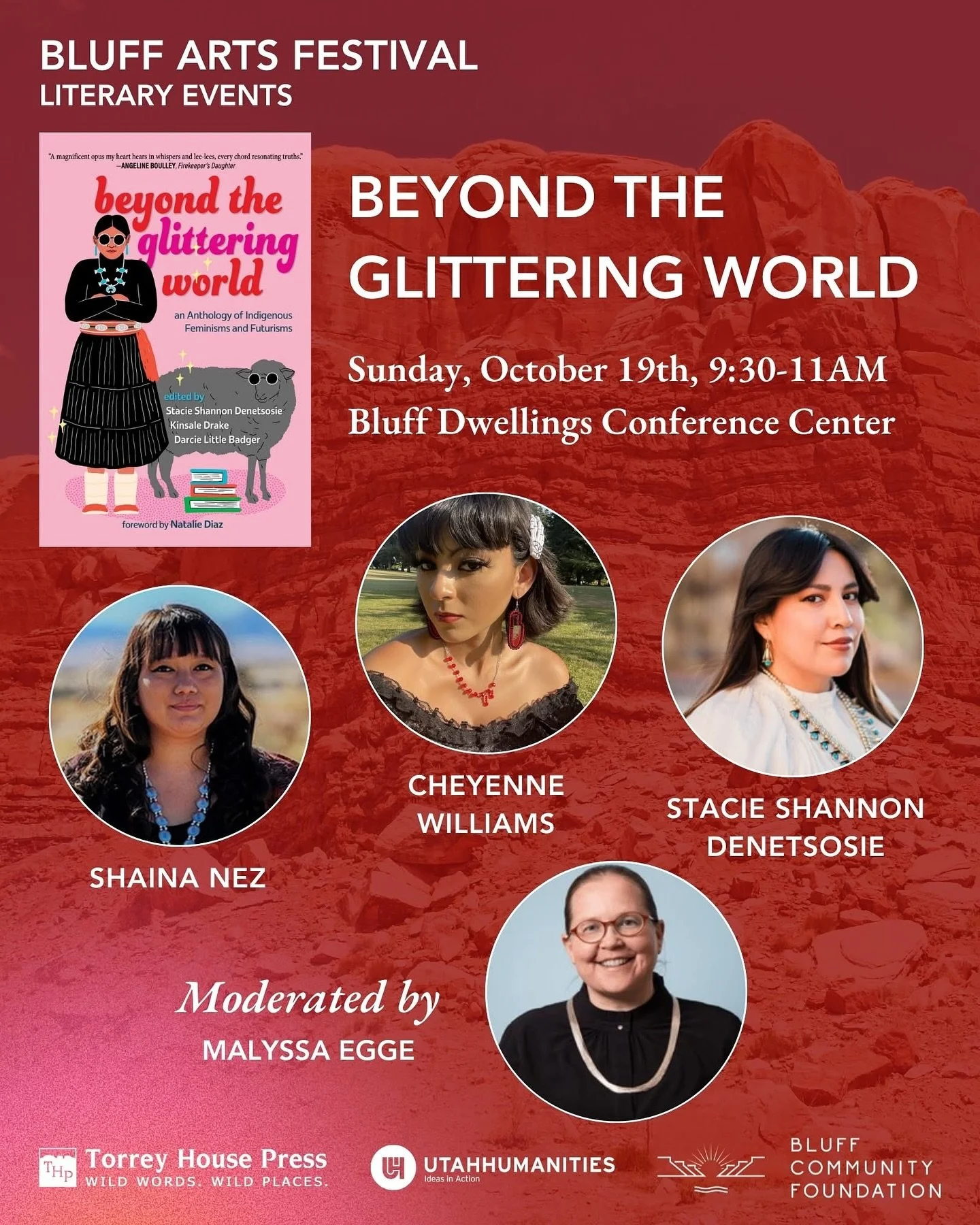 I’m so excited to be a panelist at the Bluff Arts Festival this weekend! Come see myself, Dr. Shaina Nez, our titular story visionary, and our stunning contributor Cheyenne Williams chat about BEYOND THE GLITTERING WORLD ✨🩷