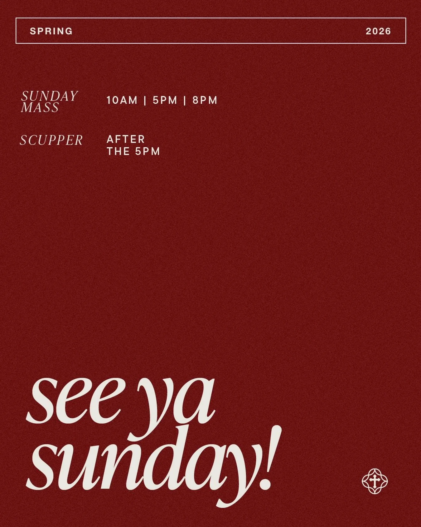 WELCOME BACK, TROJANS! 👋

We hope you had a restful break and are ready to dive into Spring semester! We want to invite you back to Sunday Mass this Sunday as we return to our regular liturgy schedule.

Mass Times:
✝️ &bull; Sundays: 10AM | 5PM | 8P