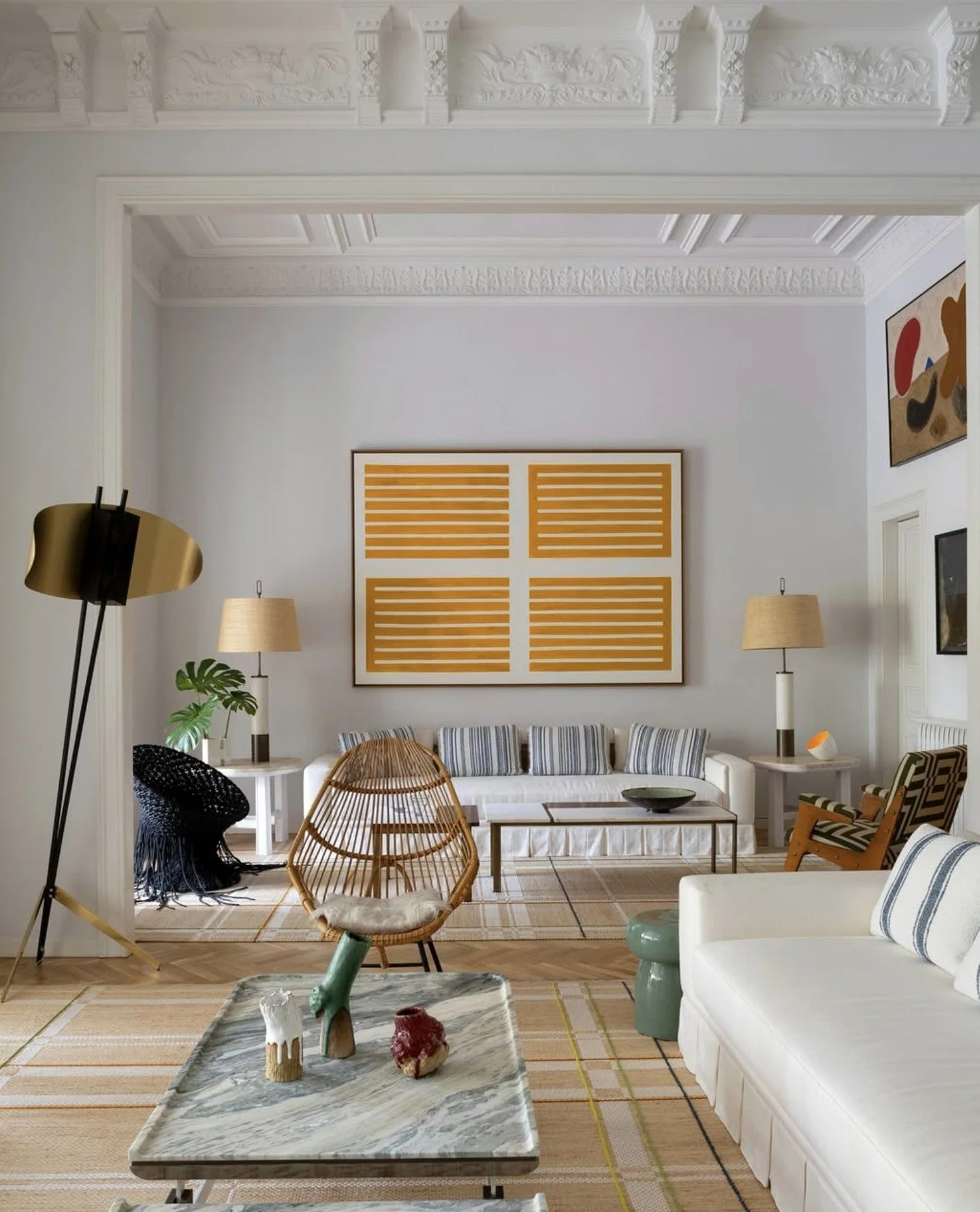 In Barcelona, the residence of the French furnishing brand Atelier Tortil⁠, founder Jean-Pierre Tortil and Didier Gomez. The stunning home features pieces from @ateliertortil&rsquo;s Rivages collection, including the sofas, lamps and coffee tables, a