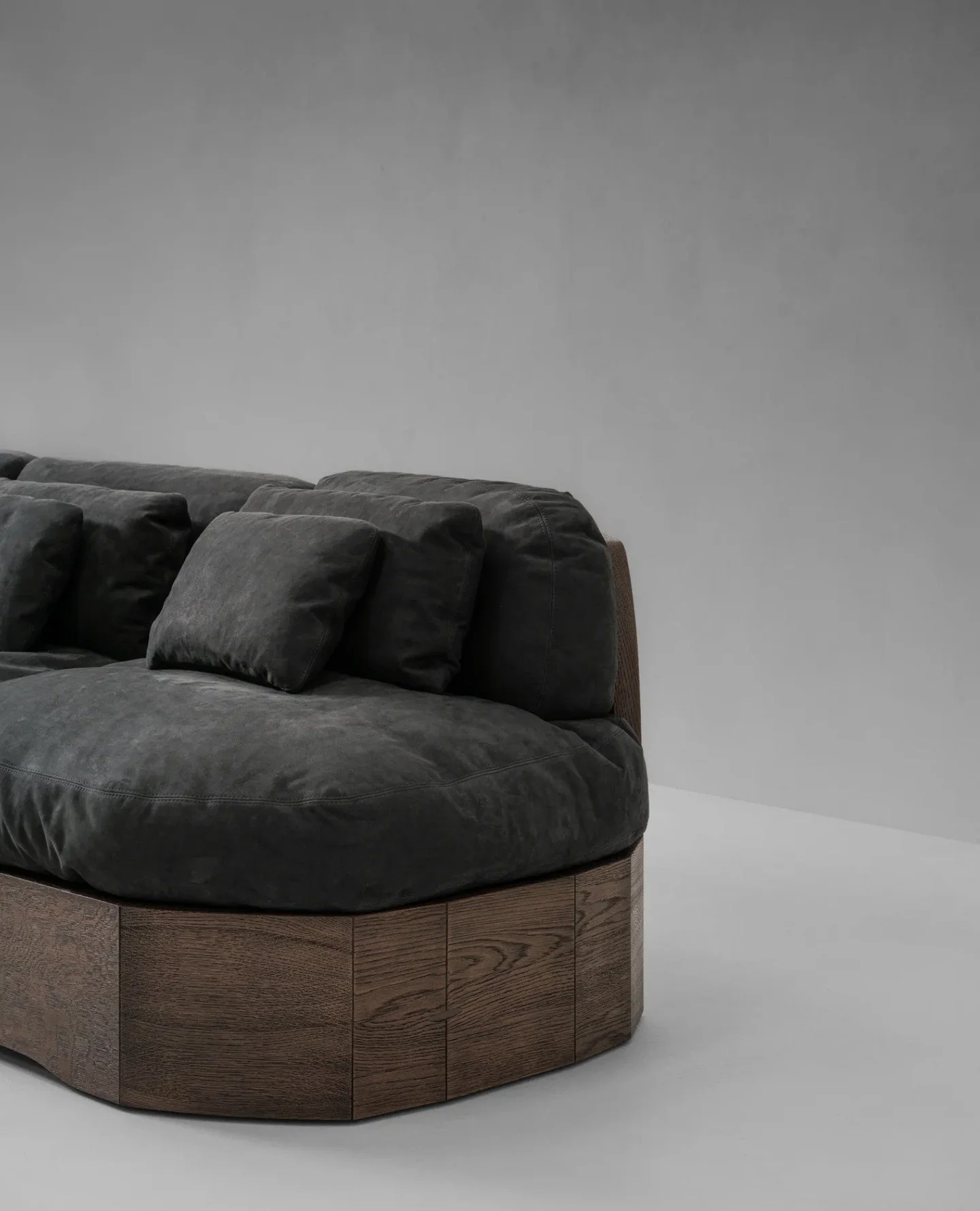 Designed by Studio KO, the new Cairn Sofa from Van Rossum is a spacious, asymmetrical sofa with a solid wood frame and plush upholstery, for relaxed and supportive seating. ⁠
⁠
Available in brushed dark French oak, with patinated brass details and fa