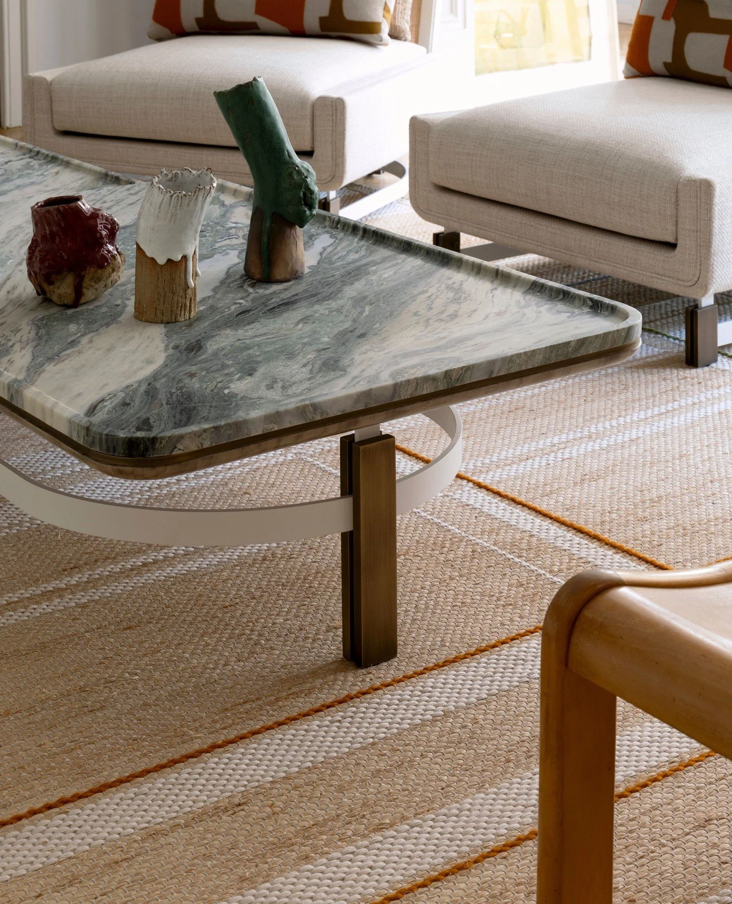 In an apartment in Barcelona, pieces from @ateliertortil&rsquo;s Rivages collection, including the 'Field I' coffee table available at Moebel.⁠
⁠
Photographed by @jeanfrancoisjaussaud