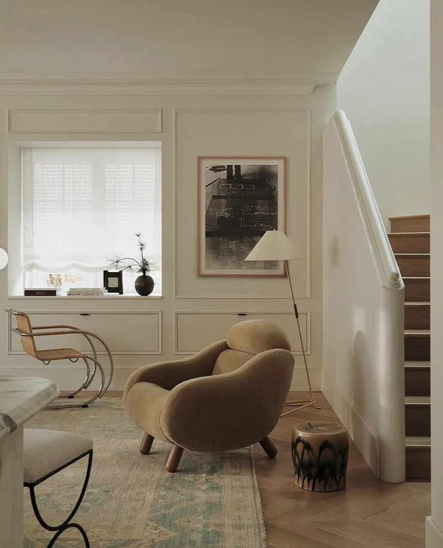 Sending joy to all this Mother's Day. 🌼⁠
⁠
With inspiration via Se D&eacute;a, at the base of the staircase in this Queens Park bungalow transformed by their team, sits the Aur&eacute;lien Serre AS01 armchair and Stool Graminee 07 by Pascale Girardi