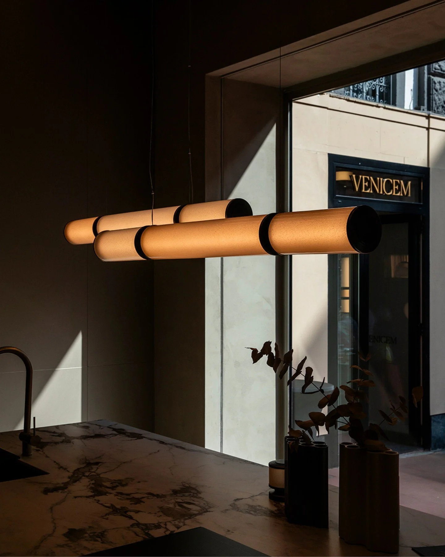 Introducing the STYLOS collection from Venicem.⁠
Unveiled at Milan Design Week 2026, the collection includes⁠
⁠
STYLOS originates from coloured blown glass cylinders, paired with turned brass inserts that define the structure and mark the distance be