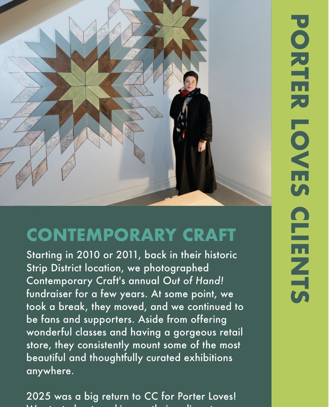 Starting in 2010 or 2011, back in their historic Strip District location, we photographed Contemporary Craft's annual Out of Hand! fundraiser for a few years. At some point, we took a break, they moved, and we continued to be fans and supporters. Asi