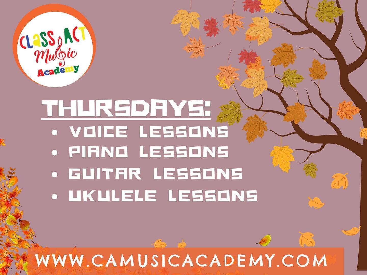 What&rsquo;s going on @cama_gilroy on Thursdays? You can take one of these fun private lessons with Ms. Michelle or Ms. Anna! Class Act Music Academy has private voice lessons, private piano lessons, private guitar lessons, and private ukulele lesson