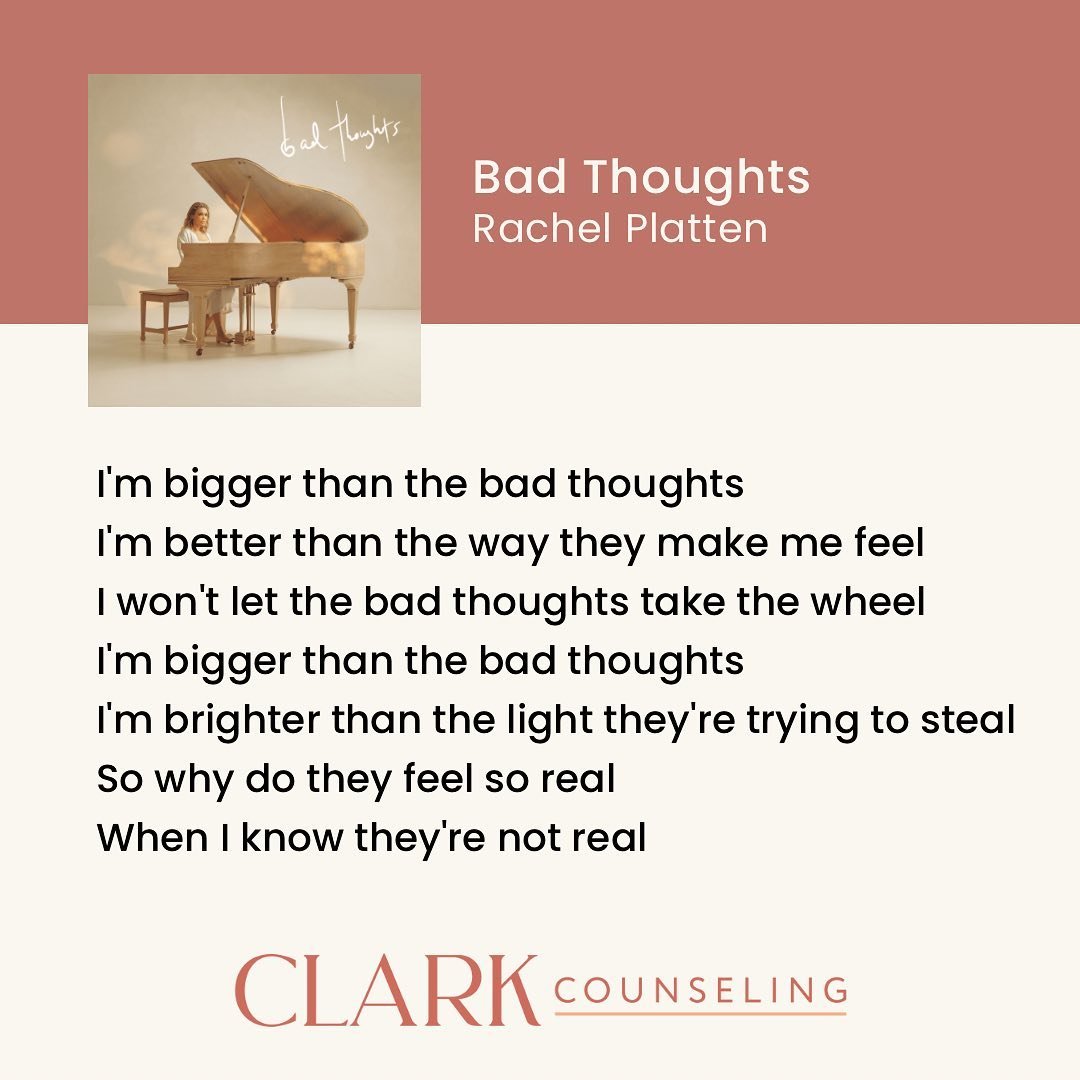 Breathe in, breathe out. 

If you&rsquo;ve ever struggled with depression give @rachelplatten&rsquo;s new song a listen. A powerful reminder that there is hope, you&rsquo;re not alone.

#badthoughts #mentalhealth #therapyforwomen #clarkcounseling