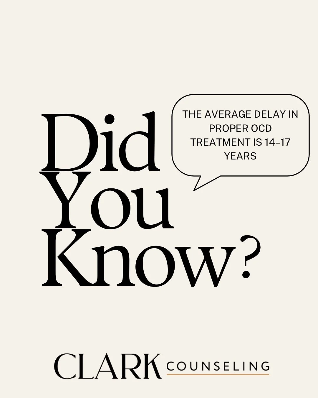The average delay in getting proper treatment for OCD is 14-17 years 😯🤯😢

This week is OCD awareness week and we&rsquo;ll be doing our part to help educate on what OCD is (and what it isn&rsquo;t) 

#mentalhealth #ocdawareness #ocd #michigantherap
