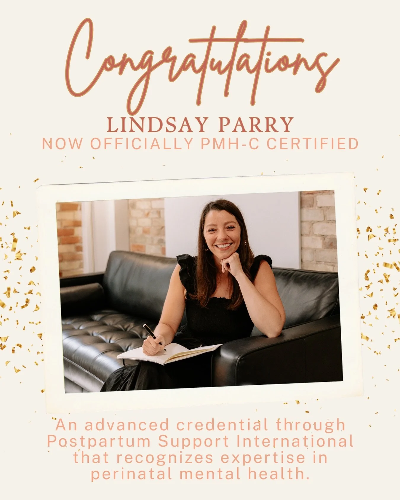 We&rsquo;re celebrating Lindsay today! She officially earned her PMH-C certification today which is an advanced credential through Postpartum Support International that recognizes expertise in perinatal mental health. Lindsay brings such compassion a