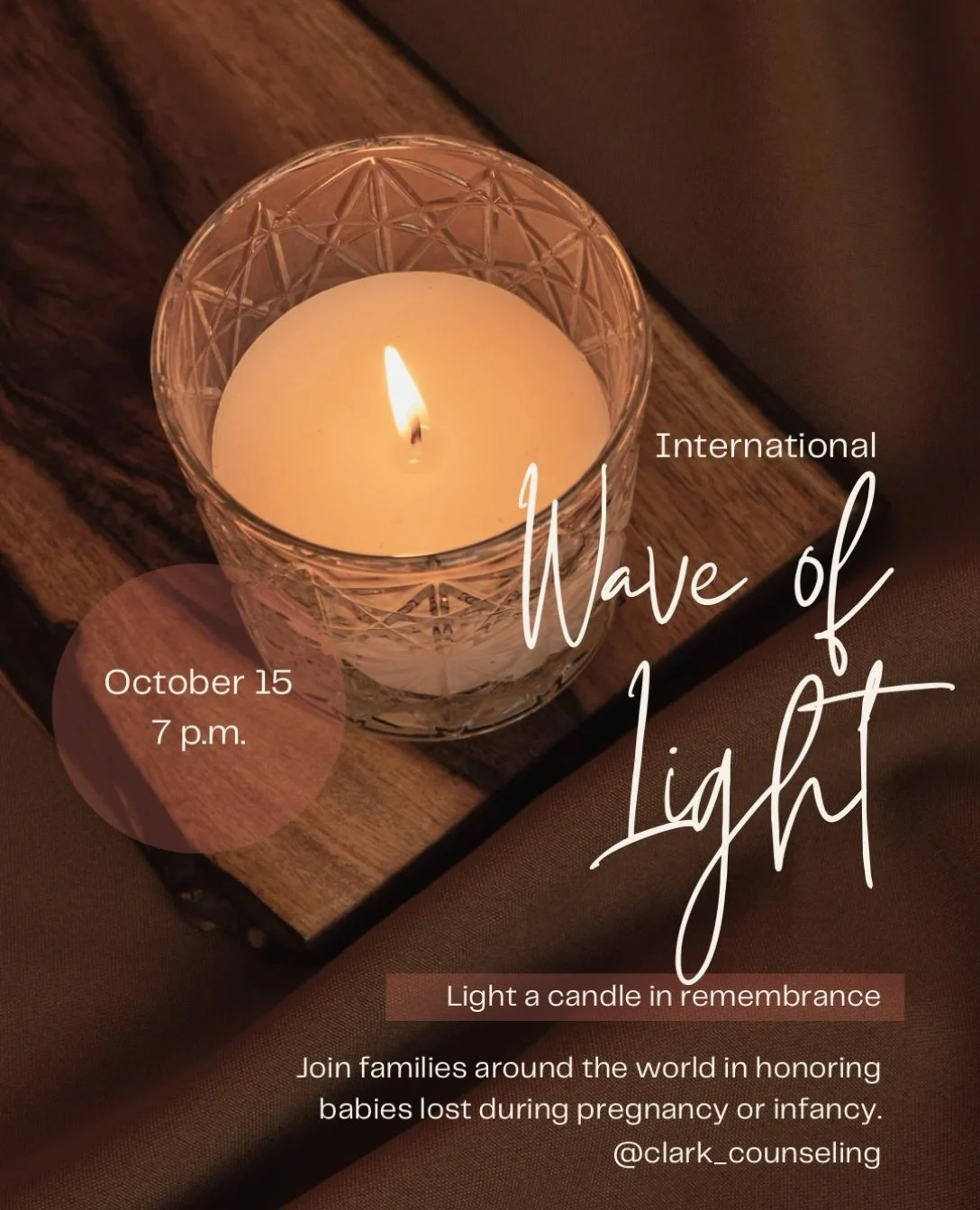 Tonight, on October 15 at 7 p.m families around the world light candles in remembrance of babies lost during pregnancy or infancy.

Candles are kept lit for at least one hour, creating a continuous Wave of Light across time zones.

Whether you light 