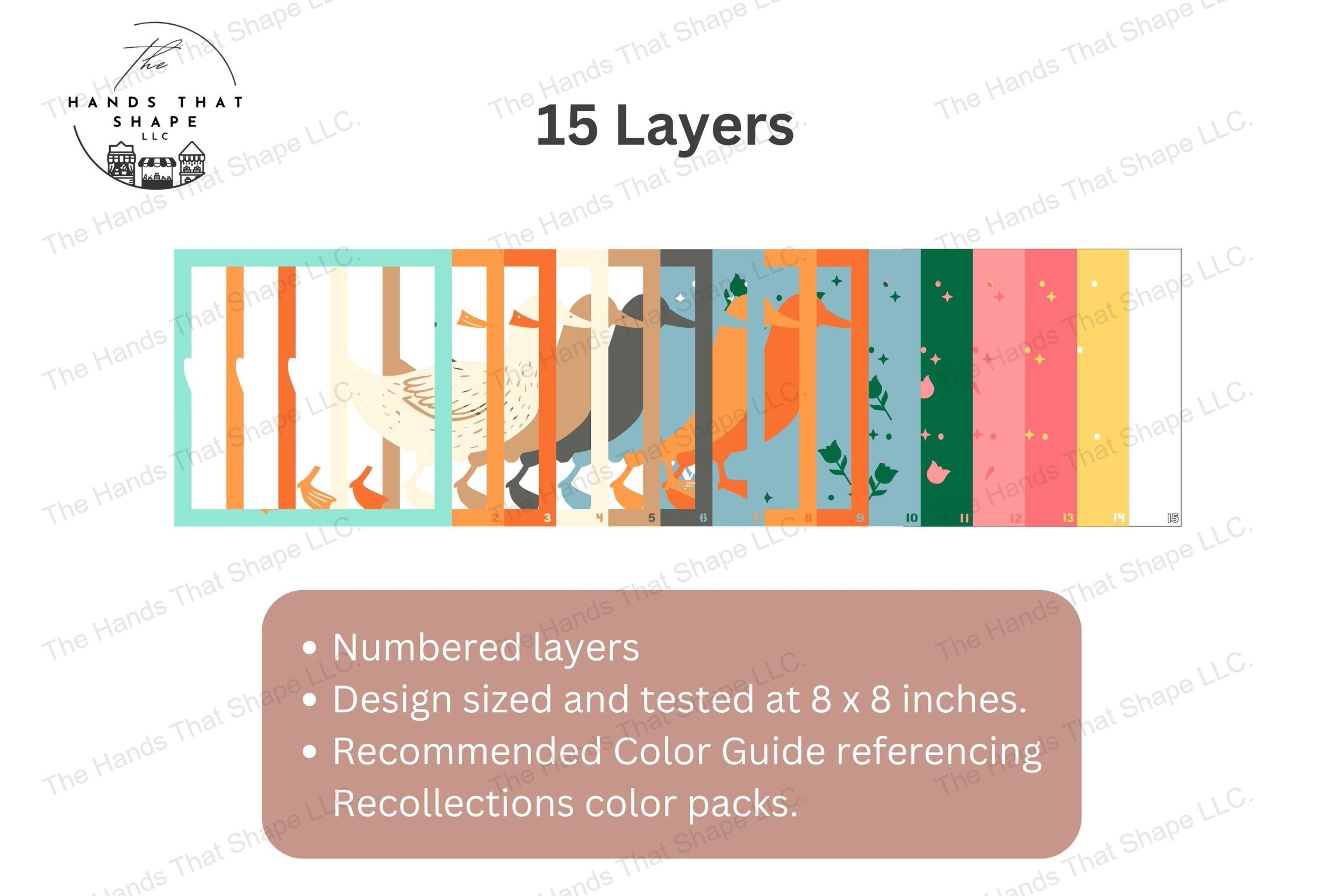 Explore the layers of this folksy duck-themed cardstock art, fanned out to showcase the intricate designs and vibrant colors of the charming pastoral scene.