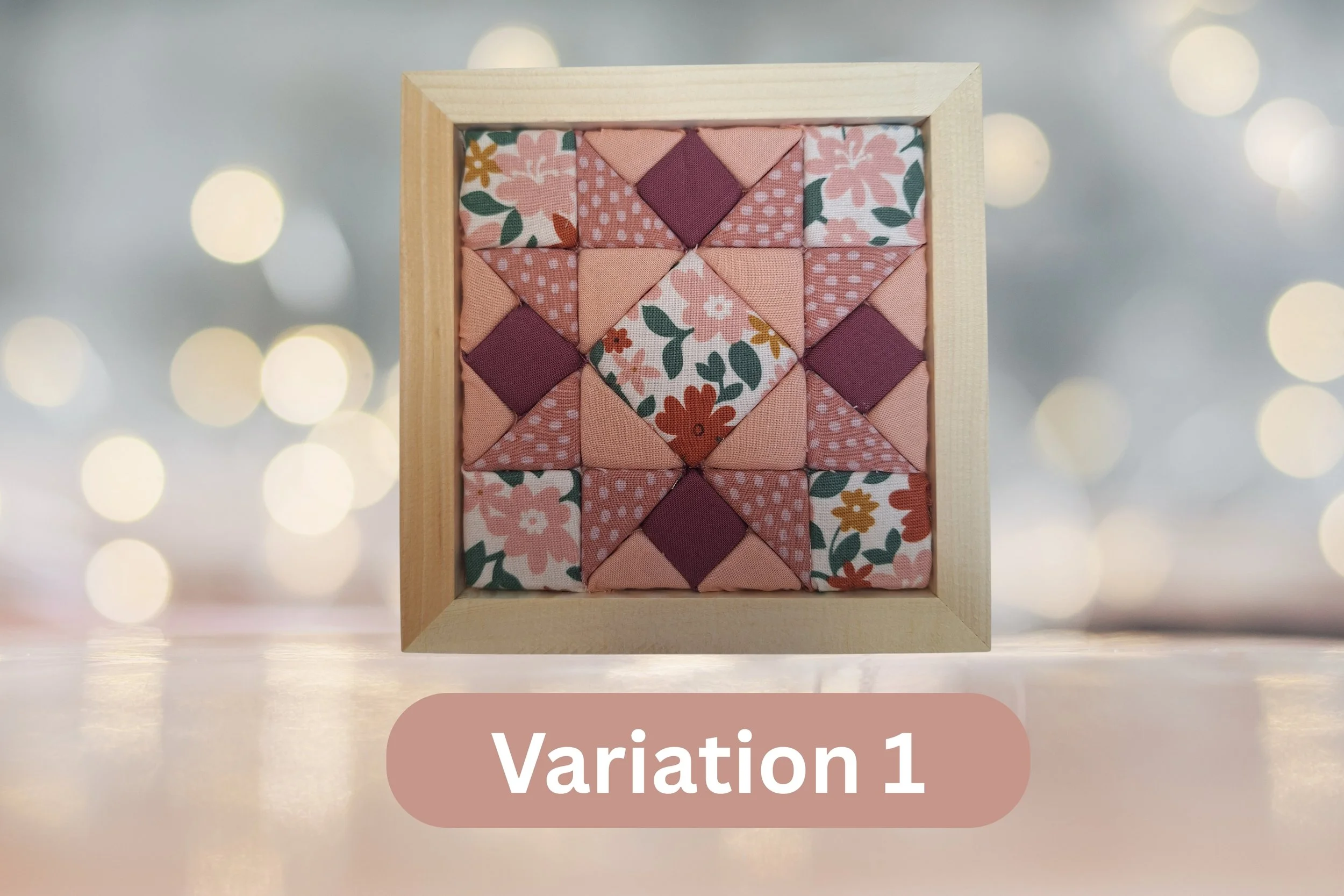No-Sew Block Quilt Fabric Kit in floral, and and coral variation