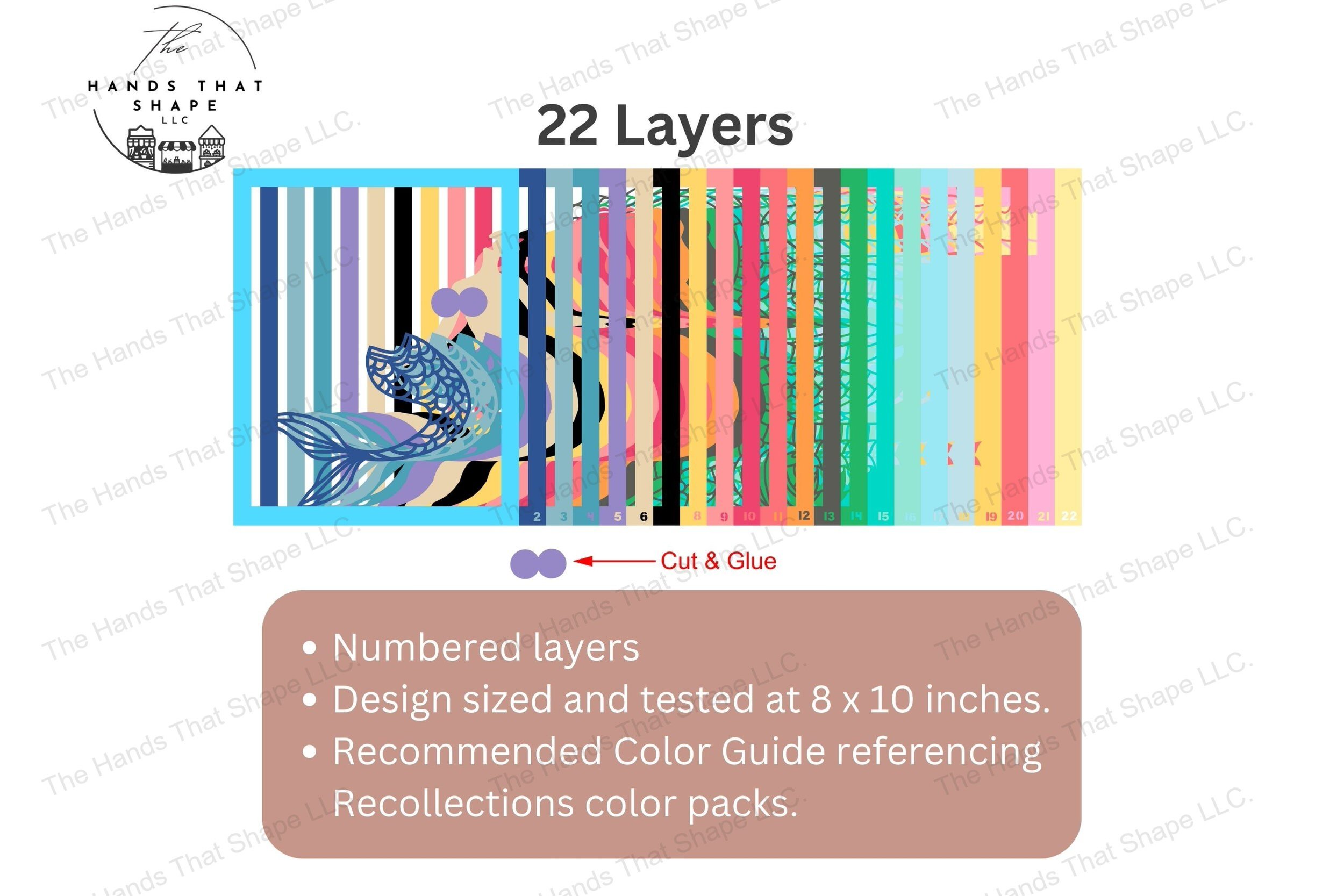 Explore this mermaid-themed cardstock art, beautifully fanned out to display each of the 22 layers that combine to create a stunning oceanic and sunrise scene.