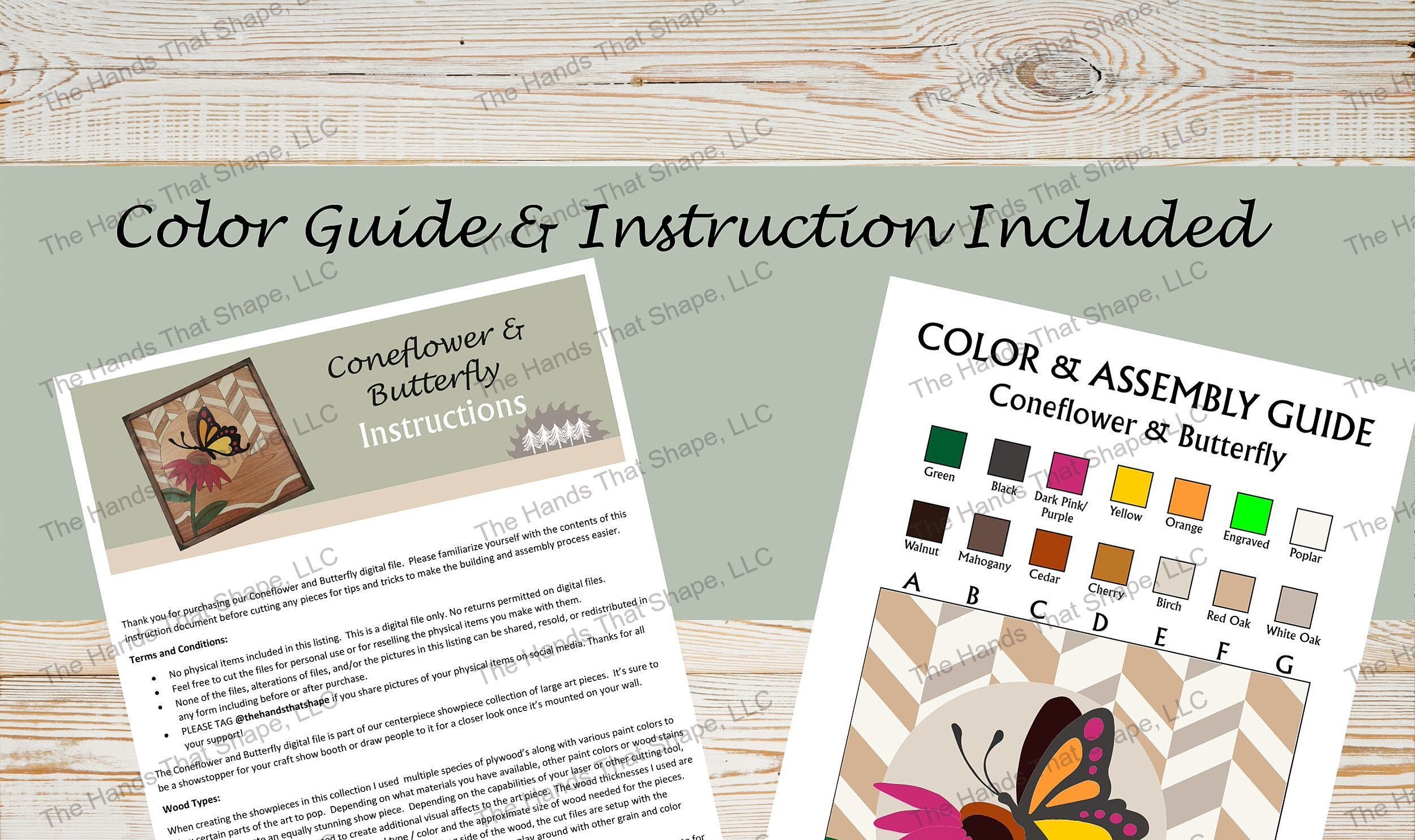 Sample of the multi-page instructions and the color and assembly guide included with the digital design file.