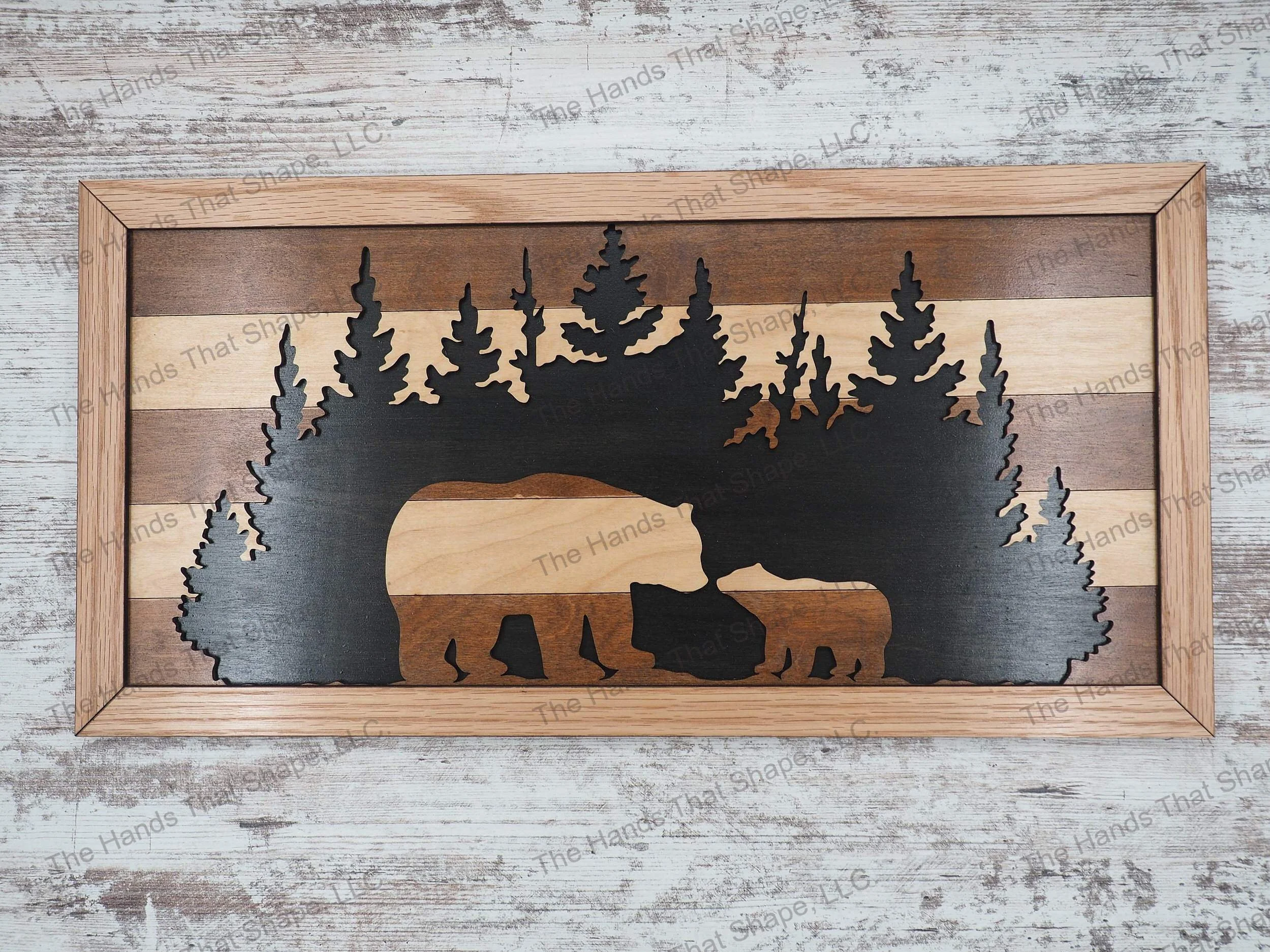 Mama Bear and Cub Layered Wood Art