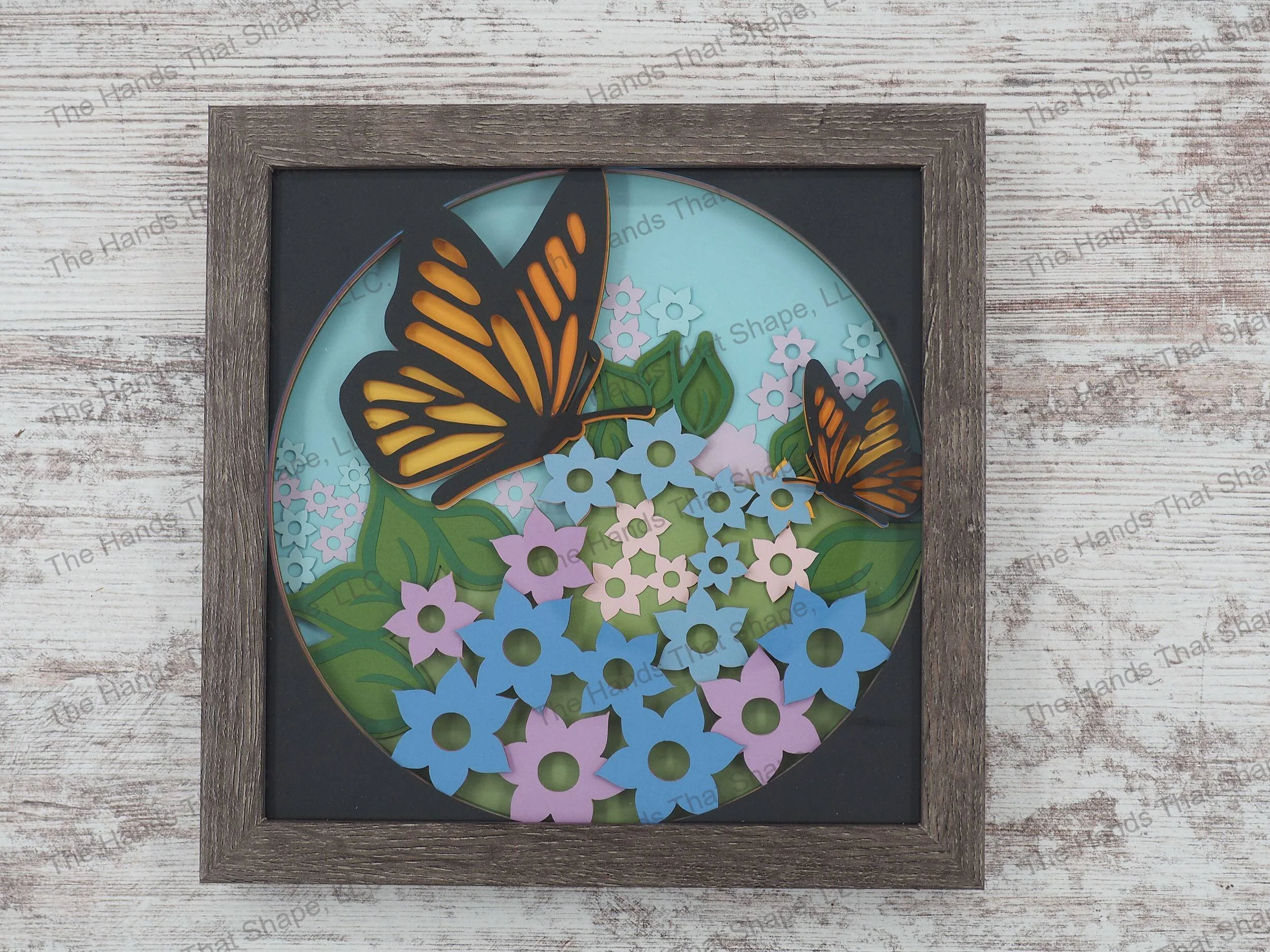 Butterfly &amp; Flower Field Layered Paper Art Shadow Box