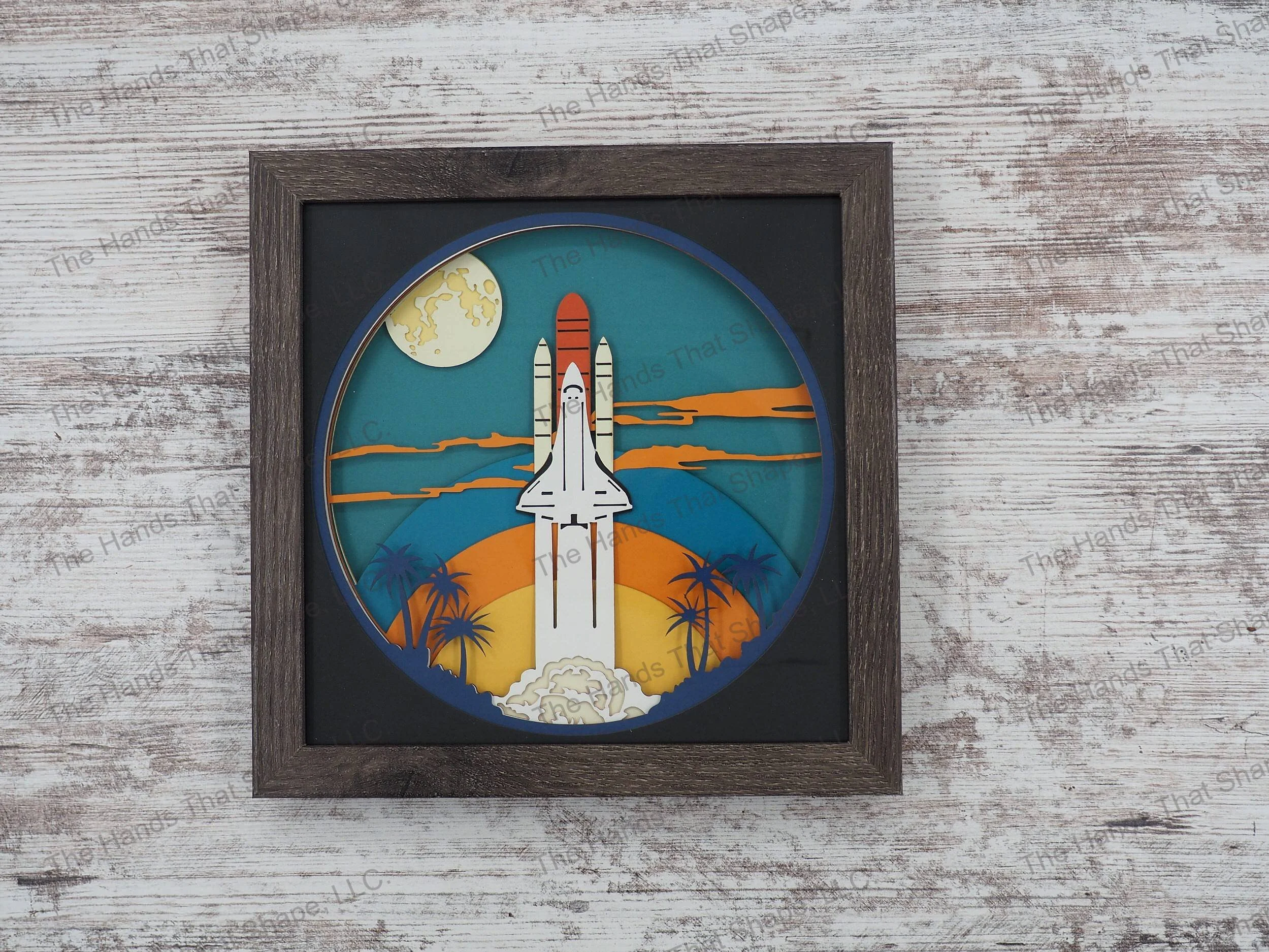 Spaceship Layered Paper Art Shadow Box