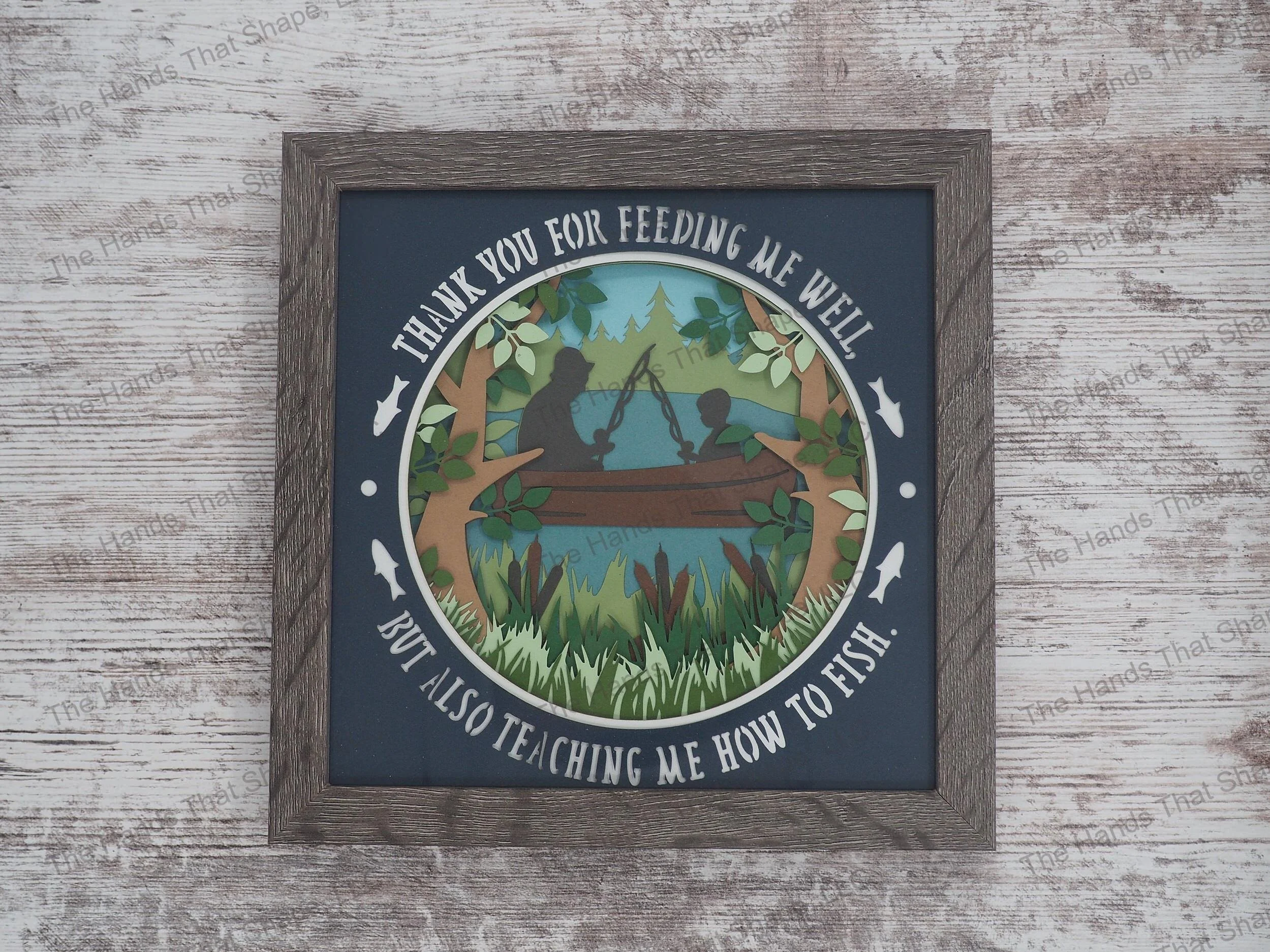 Learning to Fish Layered Paper Art Shadow Box