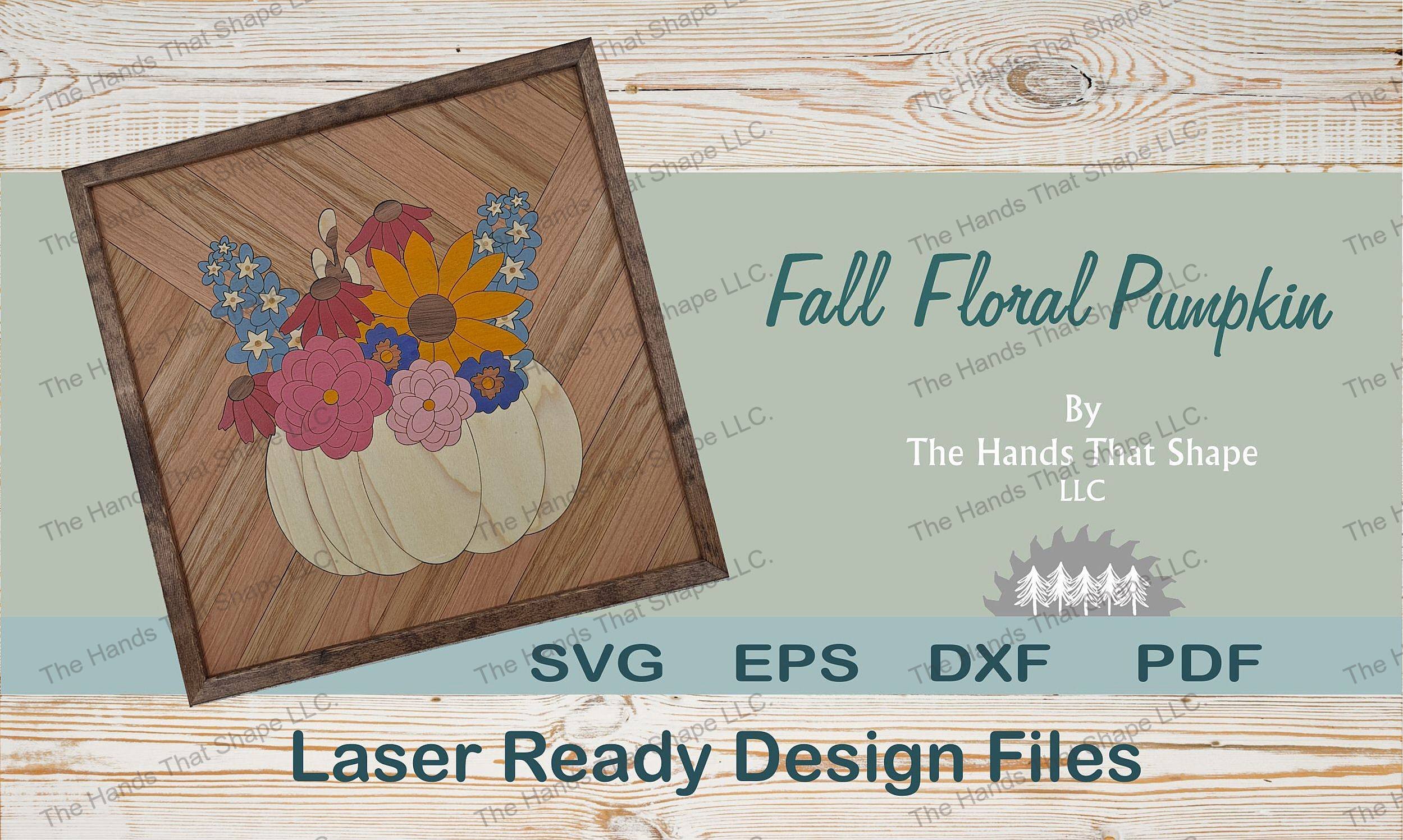 Craft autumn's vibrancy with our 'Fall Floral Pumpkin' laser-ready file. Create an intricate wood inlay wall art embodying fall's essence and warmth.