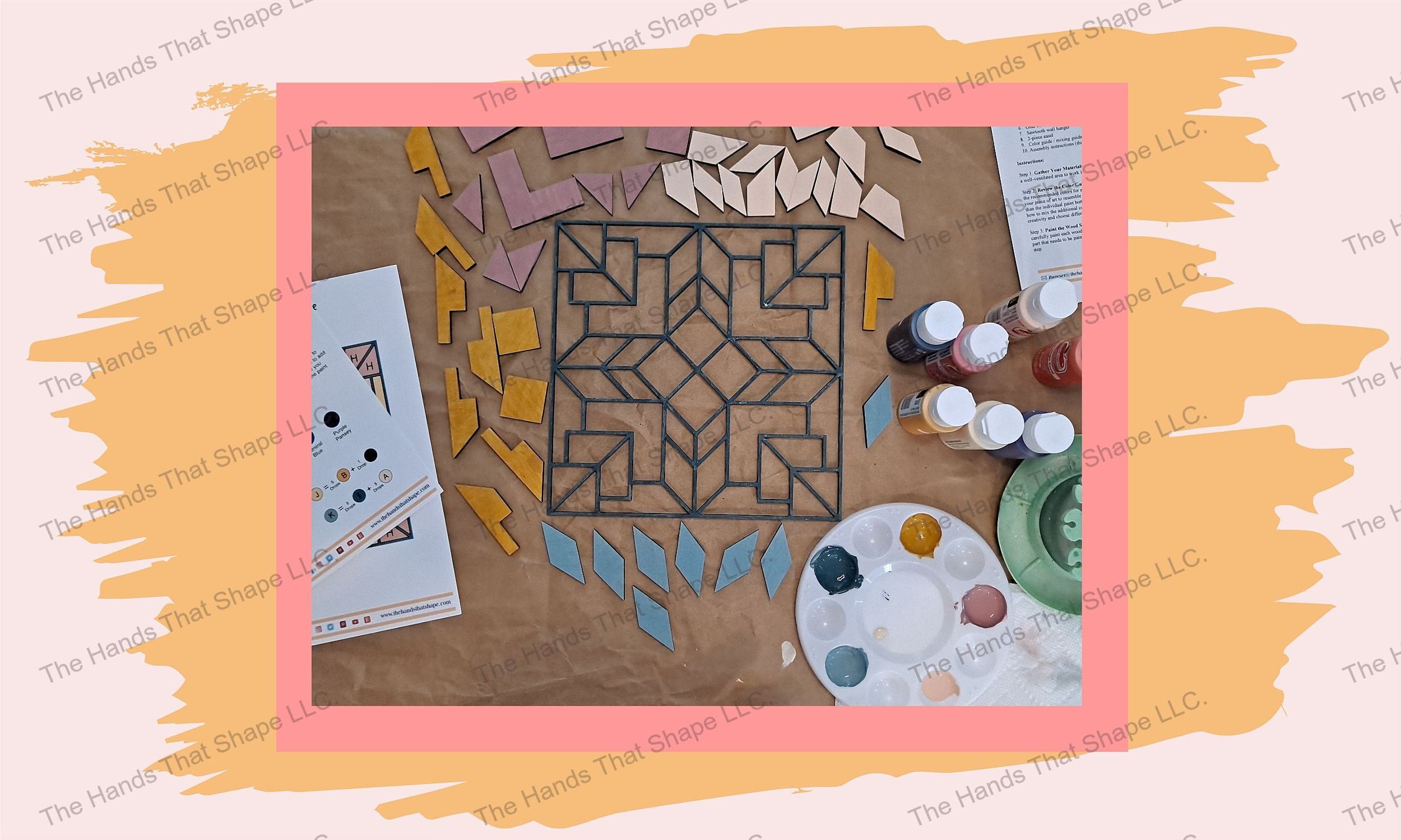 Engage in a meditative process as you delicately paint each wood piece, bringing life to the bold color combinations envisaged in the Chevron Cross design.