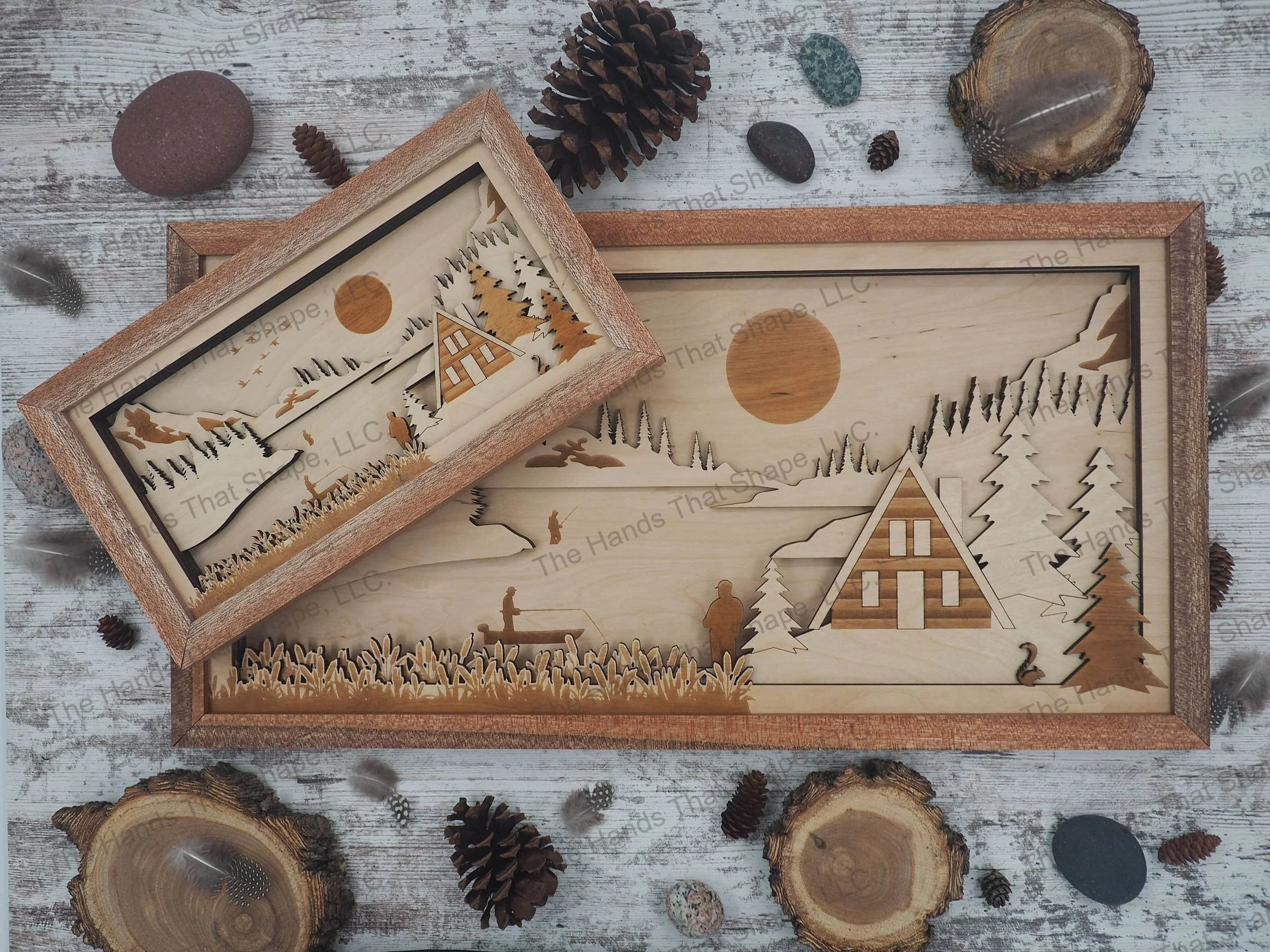 Mountain Cabin By The Lake Layered Wood Shadow Box