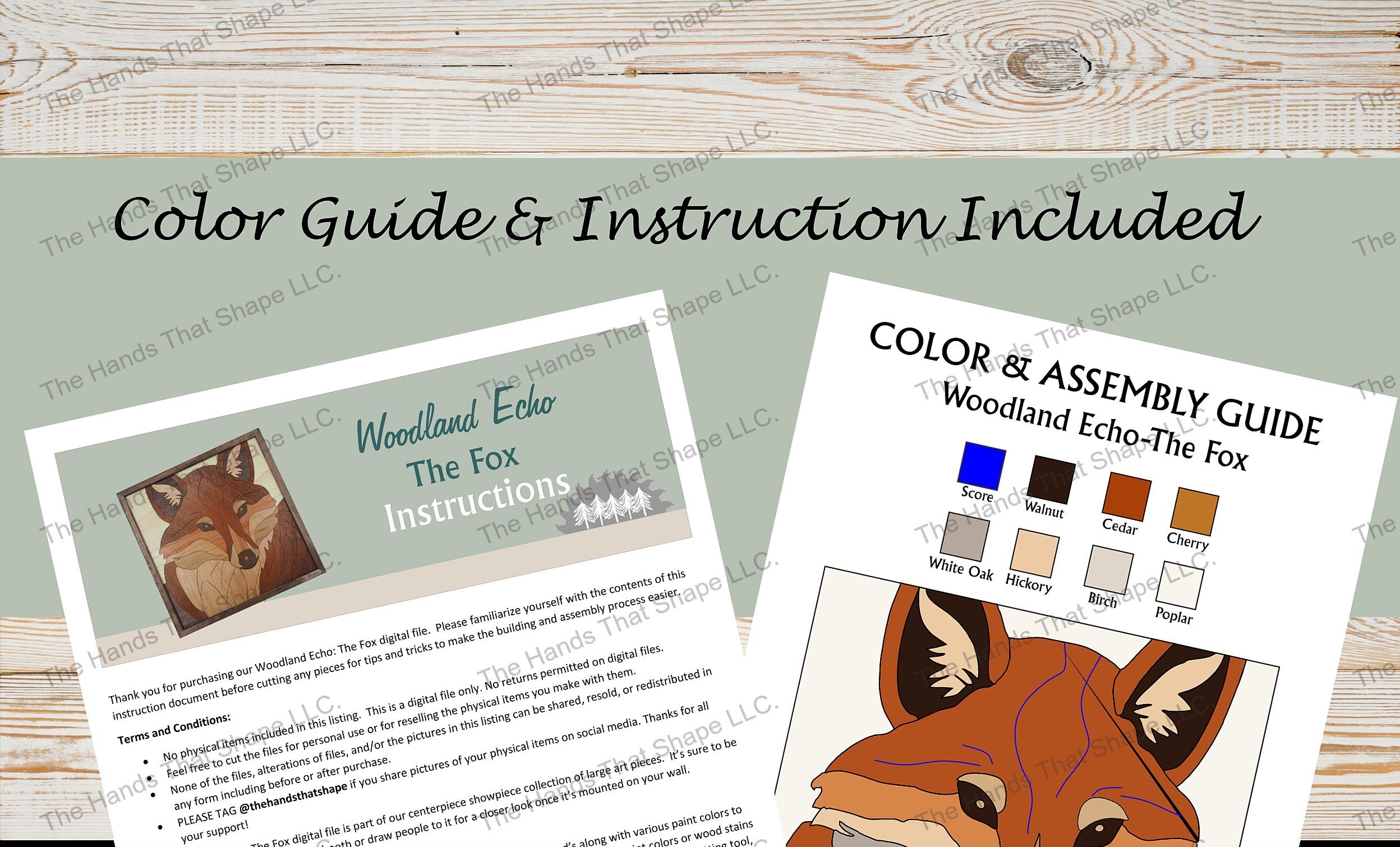 Sample of the multi-page instructions and the color and assembly guide included with the digital design file.